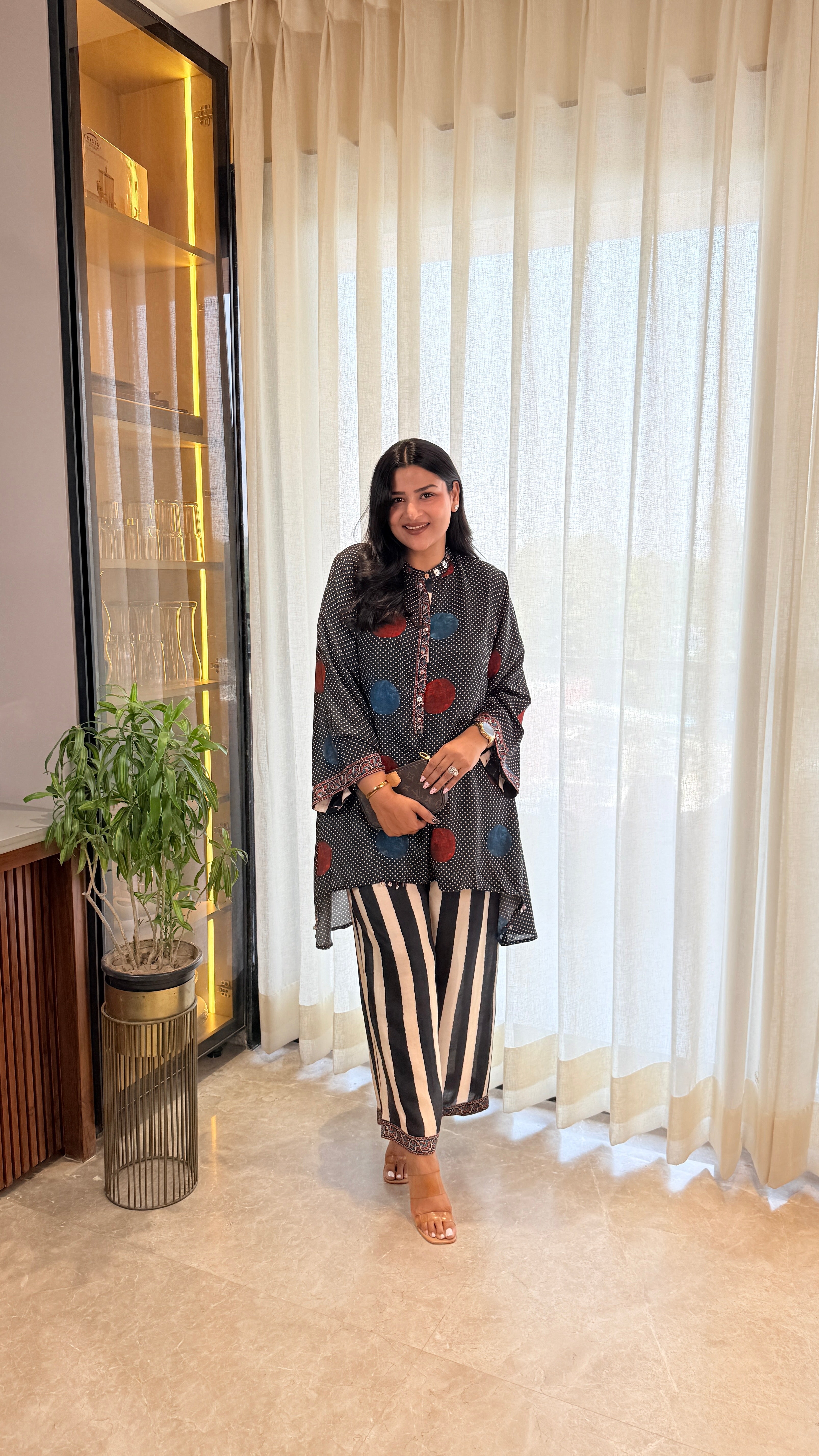 ⁠Red Blue Polka Muslin Cord Set shrisa.in