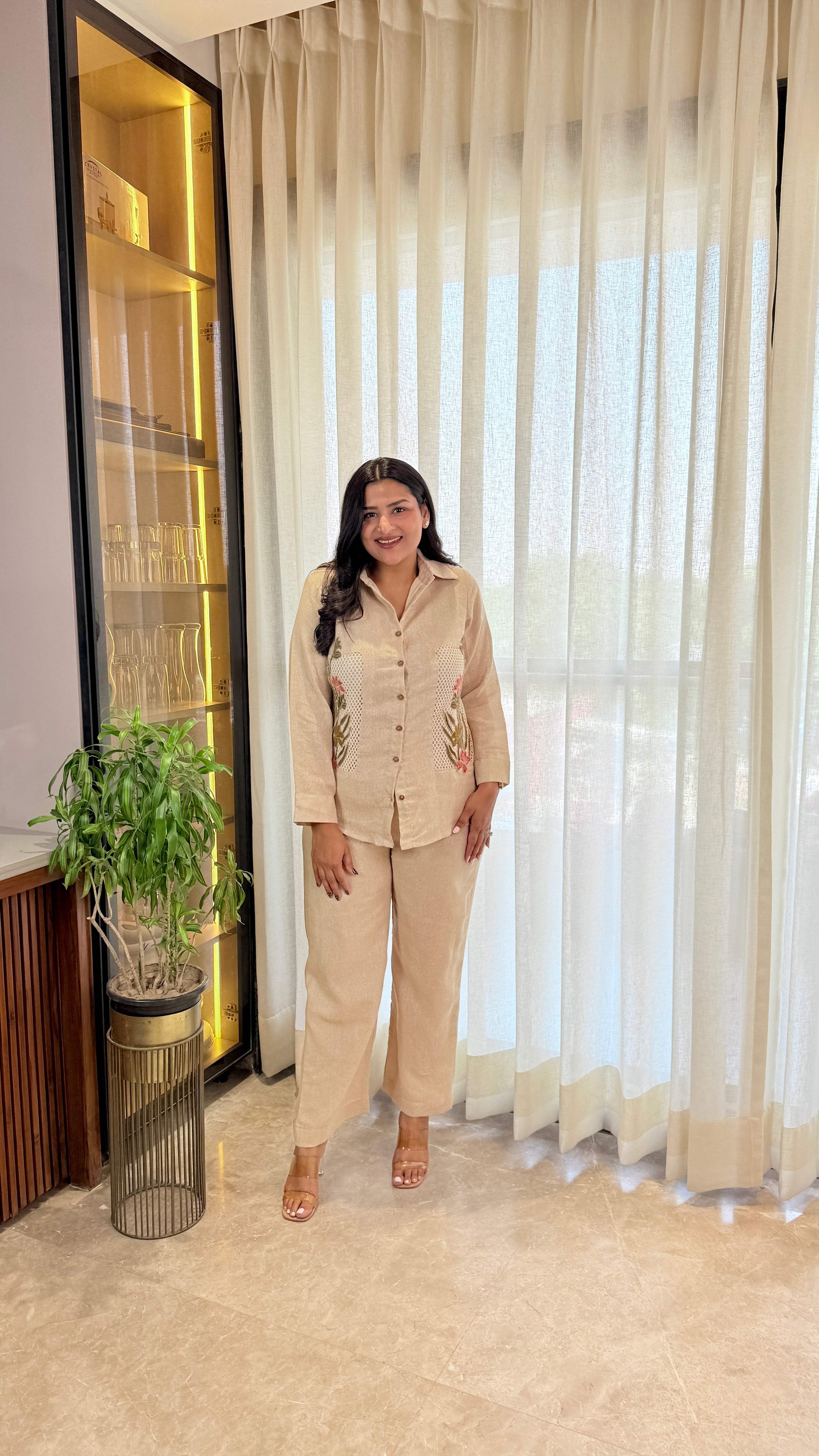 Jute Beige Applique Cord Set shrisa.in