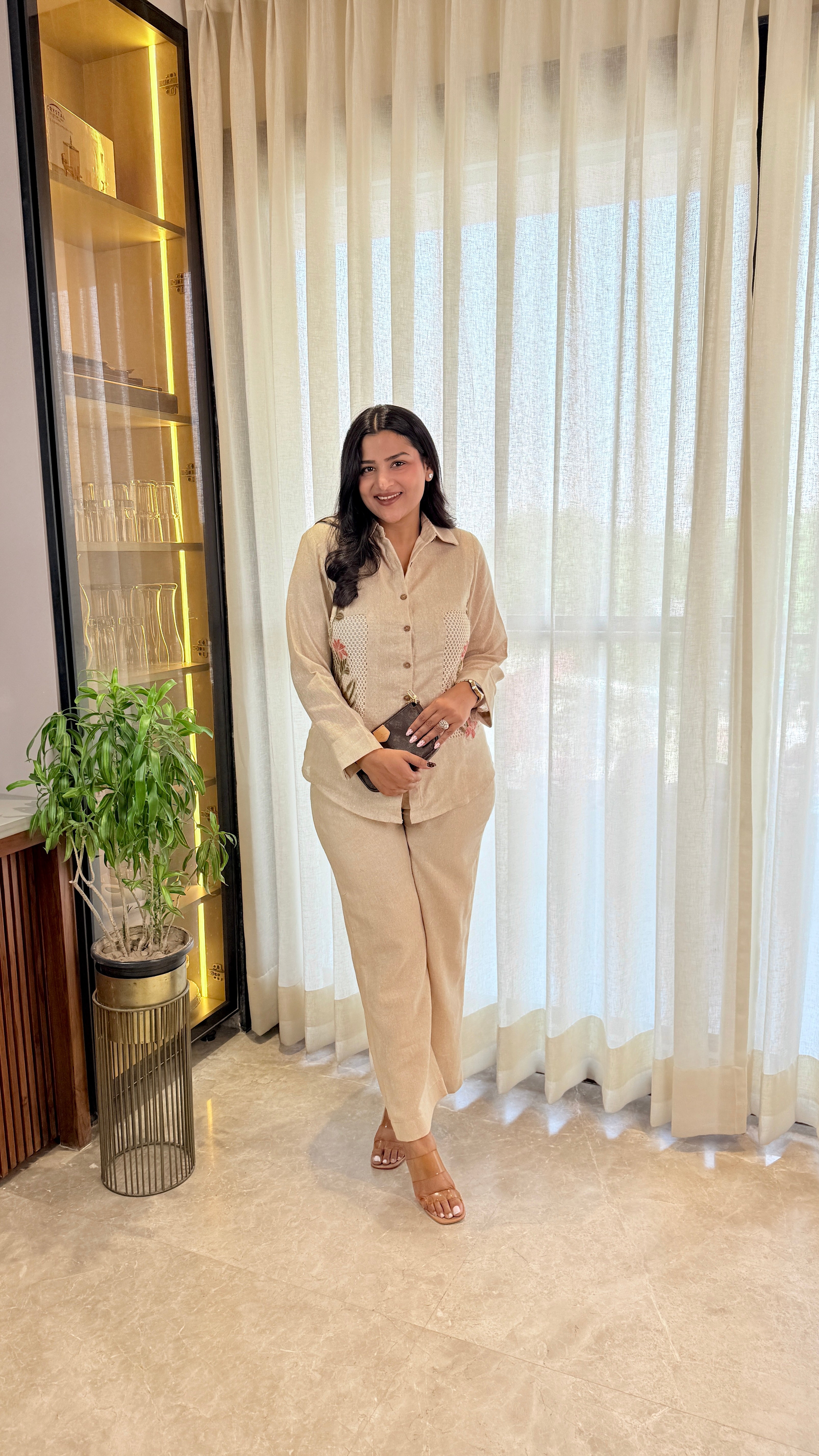 Jute Beige Applique Cord Set shrisa.in
