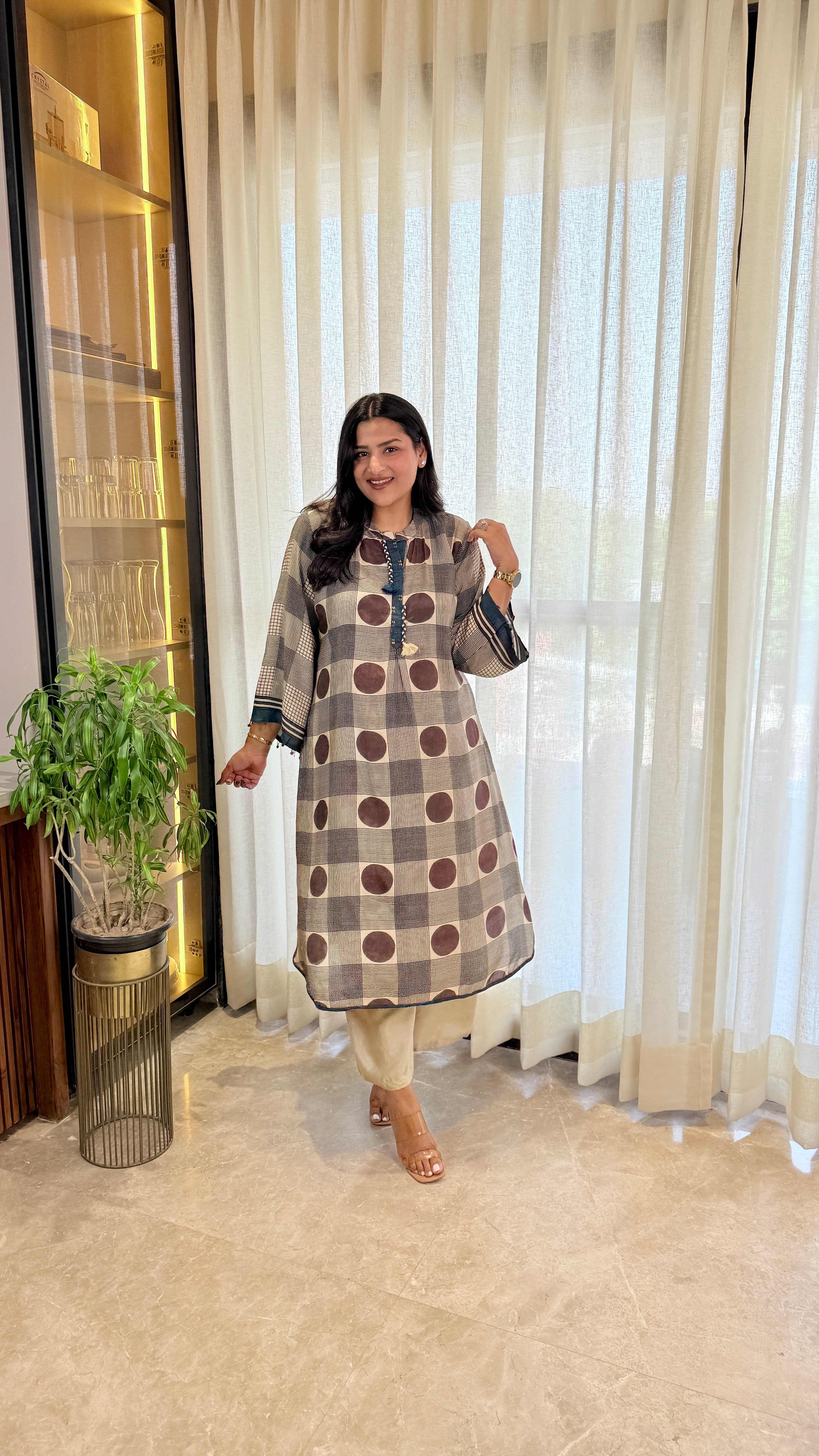 ⁠Ivory Polka Pure Muslin Cord Set shrisa.in