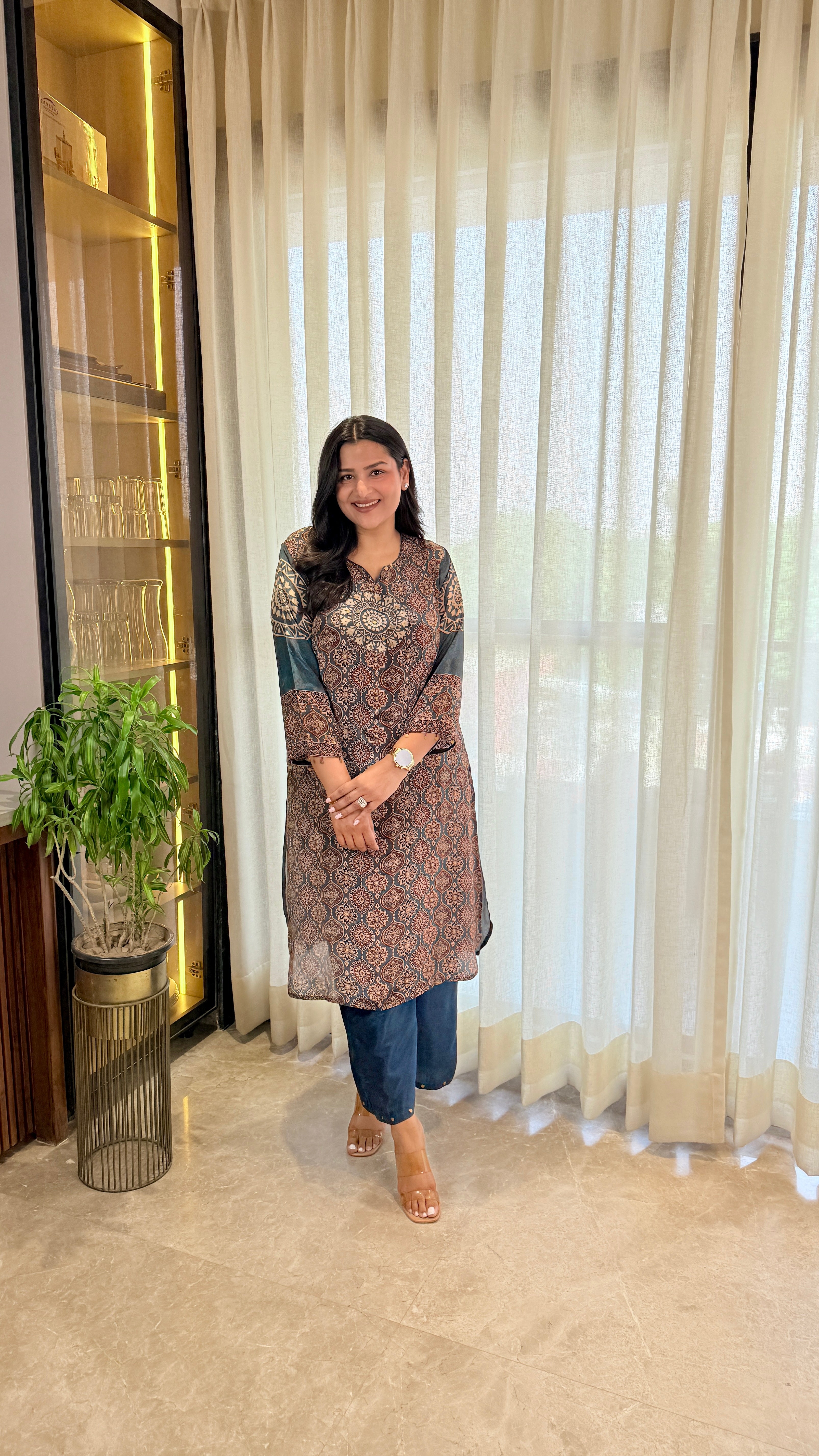 Blue Kalamkari Circle Pure Muslin Kurta Pants shrisa.in