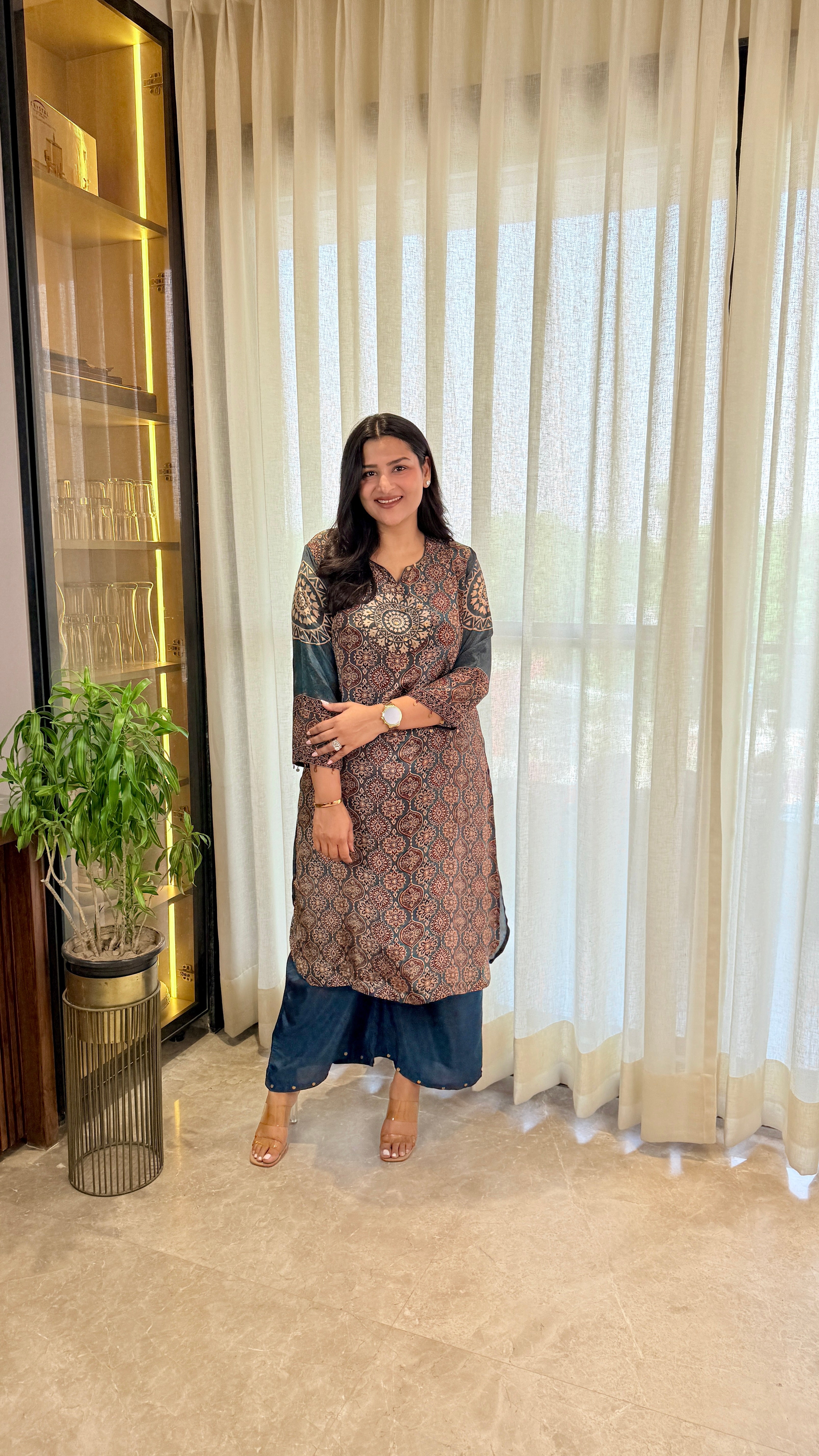 Blue Kalamkari Circle Pure Muslin Kurta Pants shrisa.in