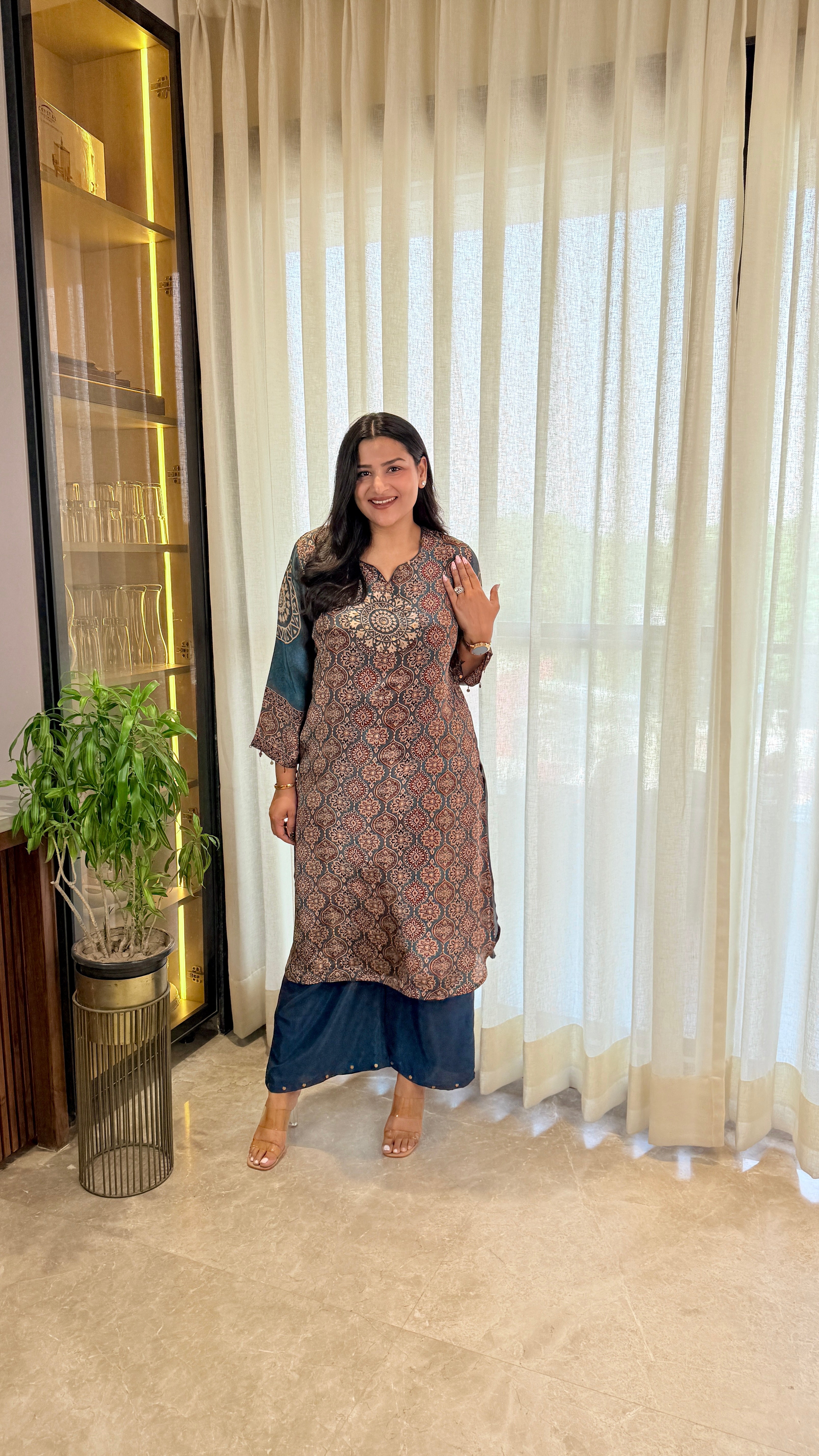 Blue Kalamkari Circle Pure Muslin Kurta Pants shrisa.in