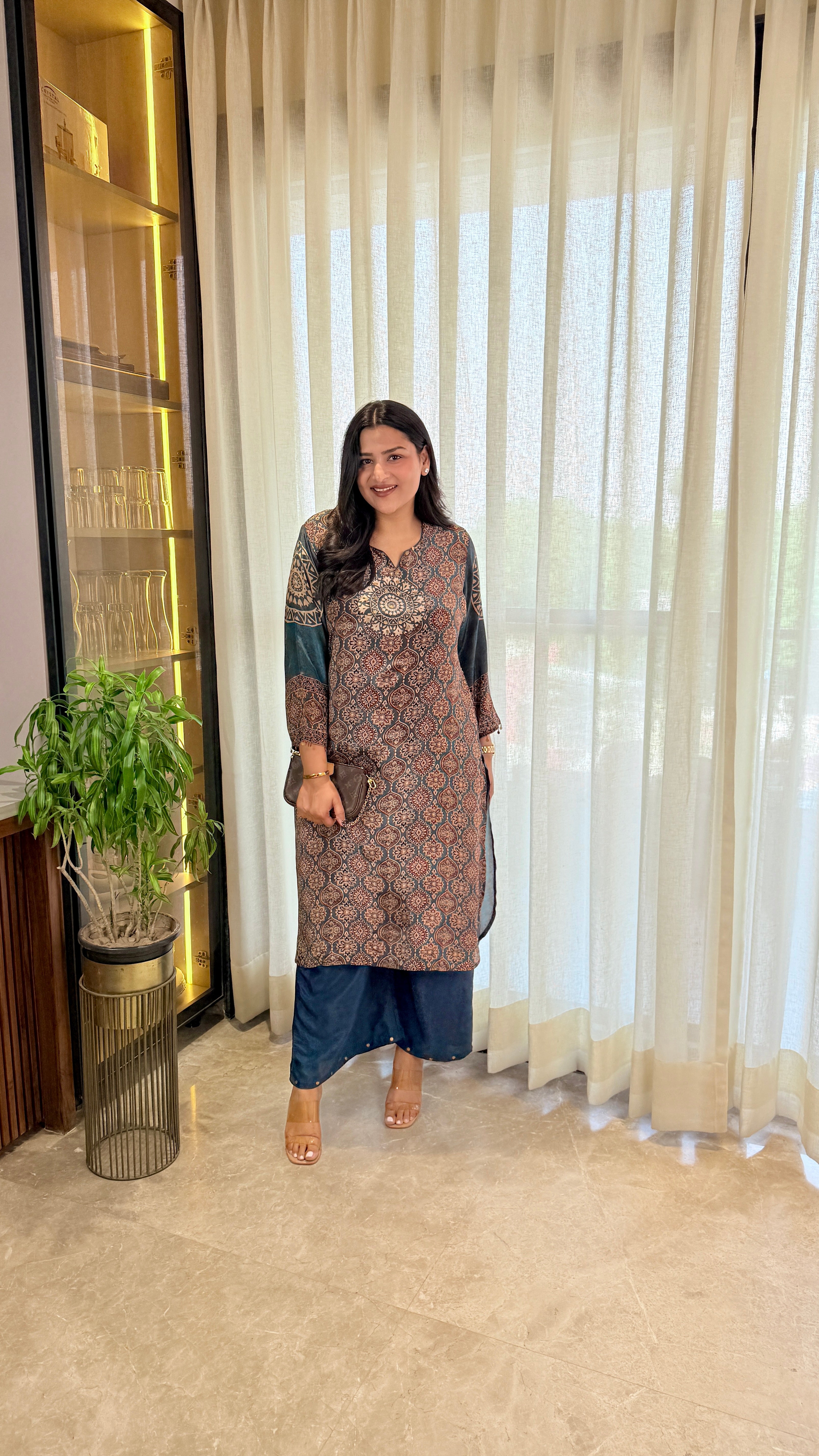 Blue Kalamkari Circle Pure Muslin Kurta Pants shrisa.in