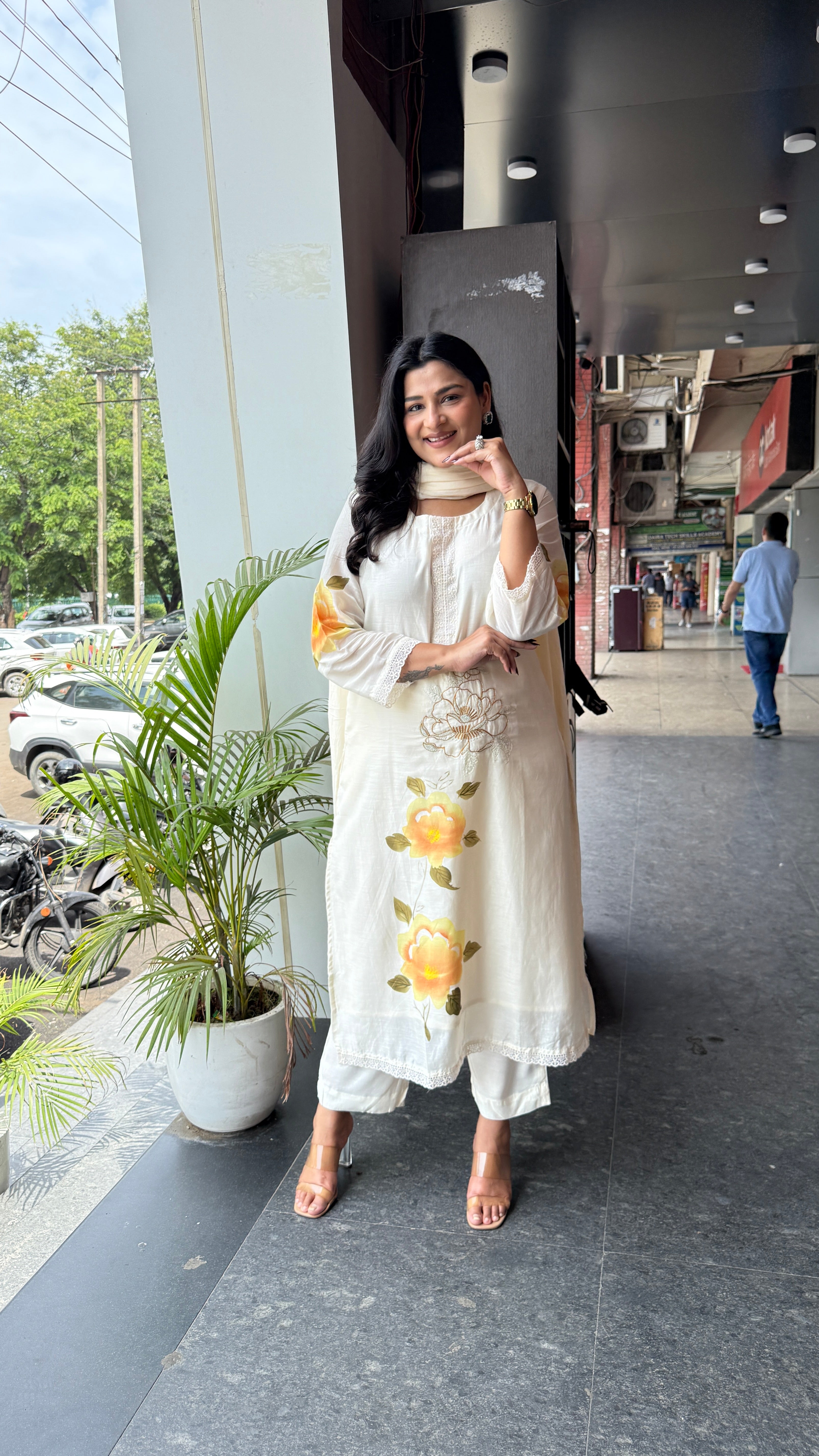 Yellow Flower Handpaint Suit Set