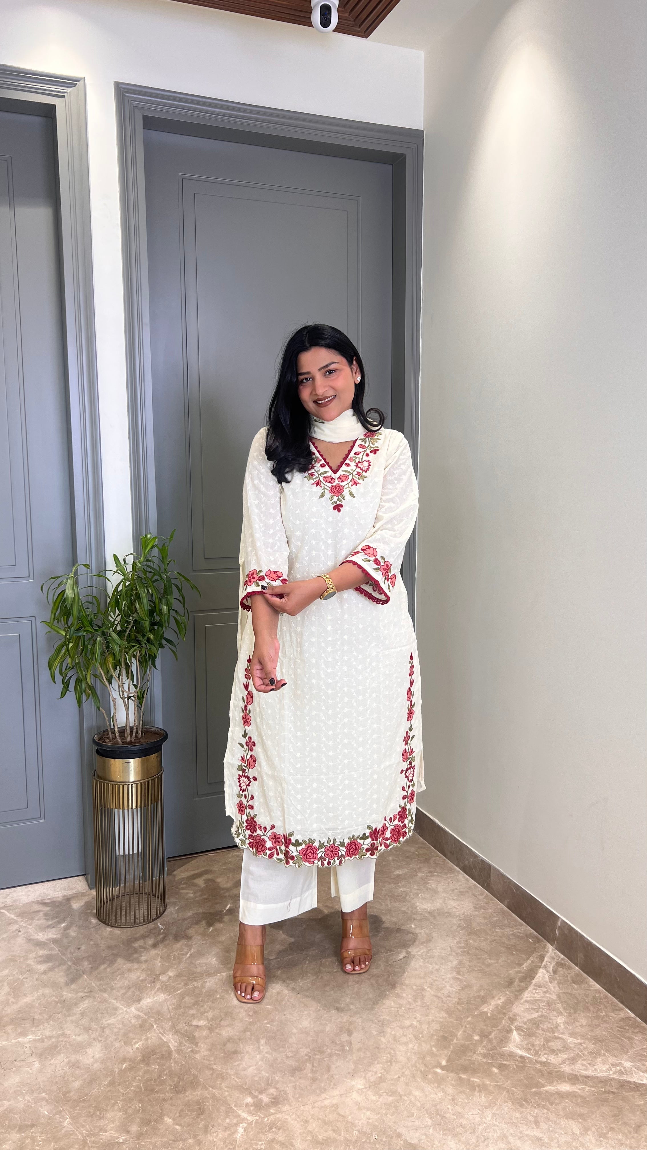 ⁠White Premium Cotton Suit Set shrisa.in