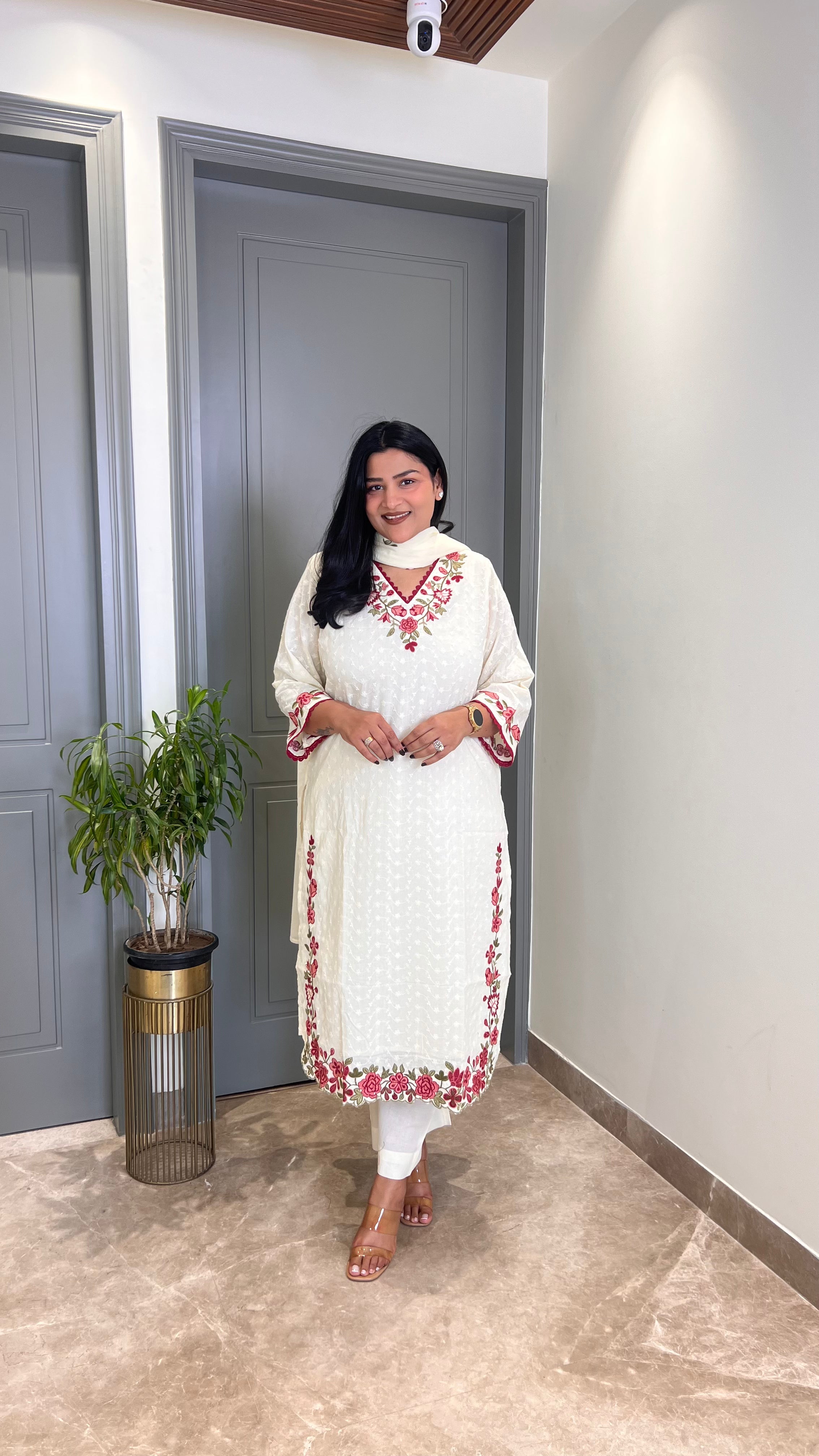 ⁠White Premium Cotton Suit Set shrisa.in