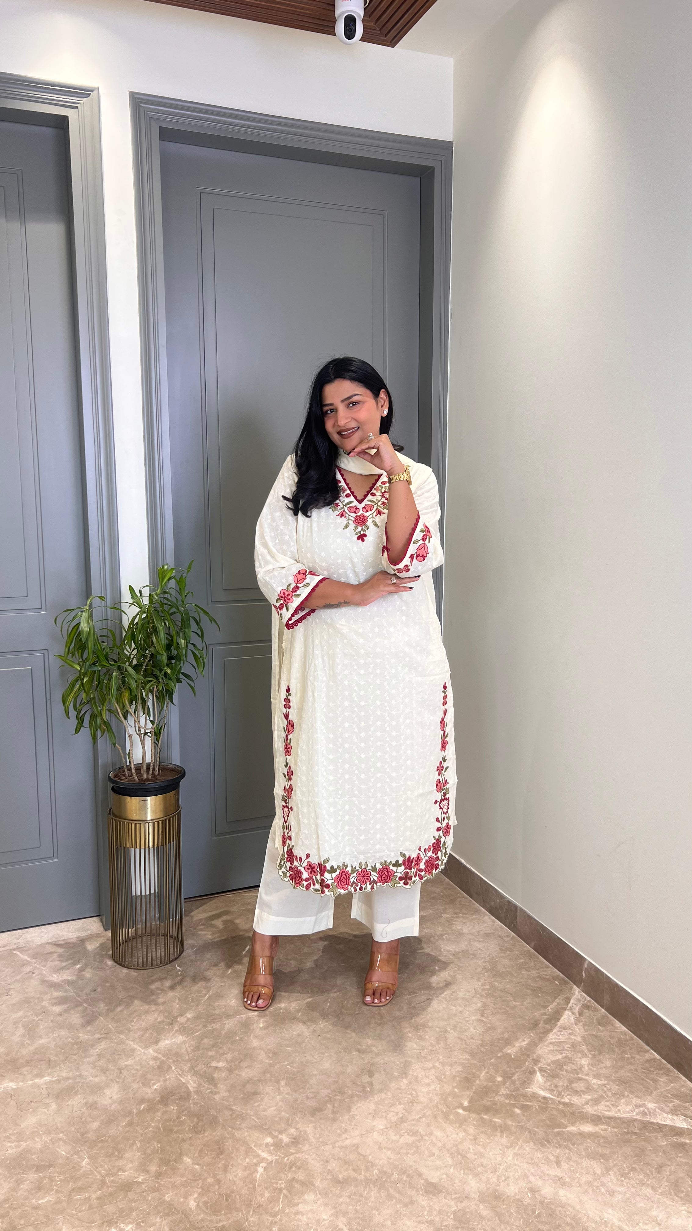 ⁠White Premium Cotton Suit Set shrisa.in