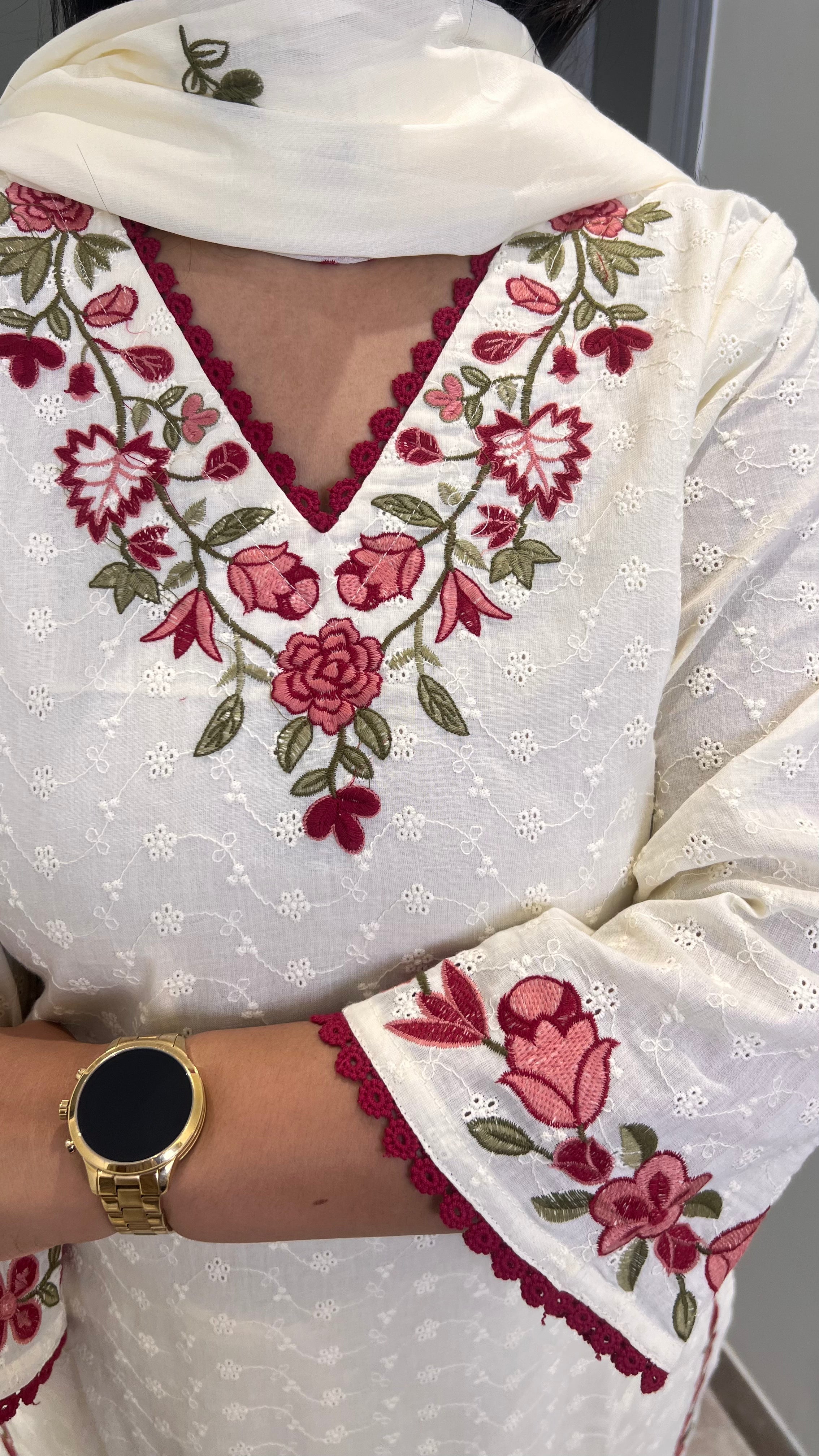 ⁠White Premium Cotton Suit Set shrisa.in
