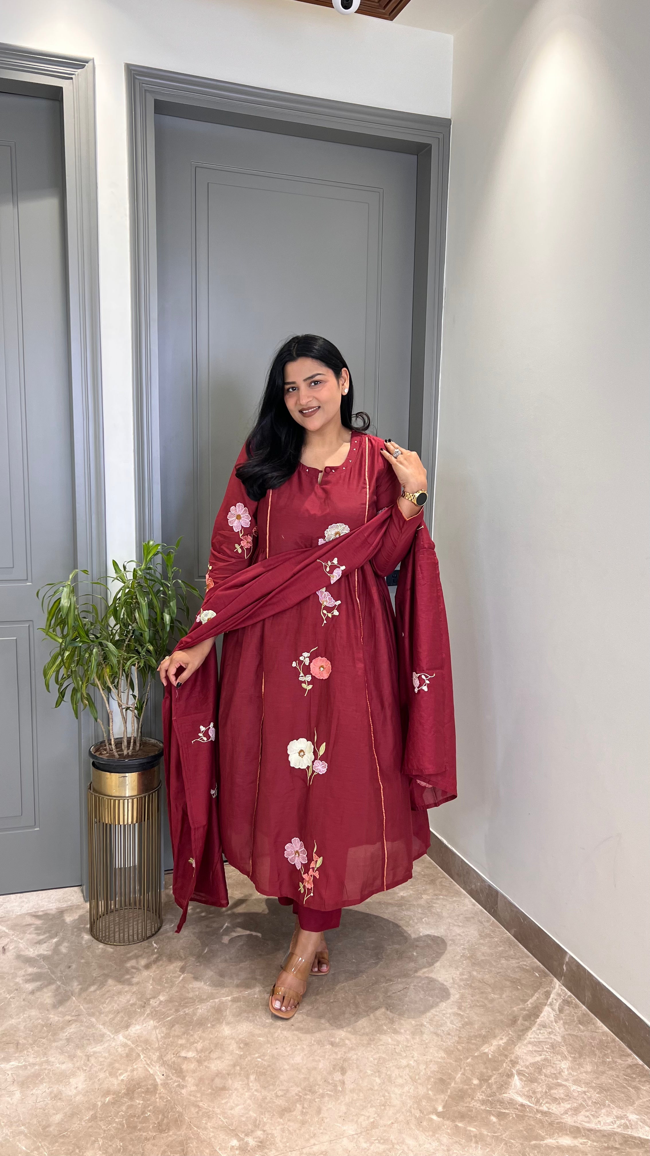 ⁠Cherry Flower Motif Premium Suit shrisa.in