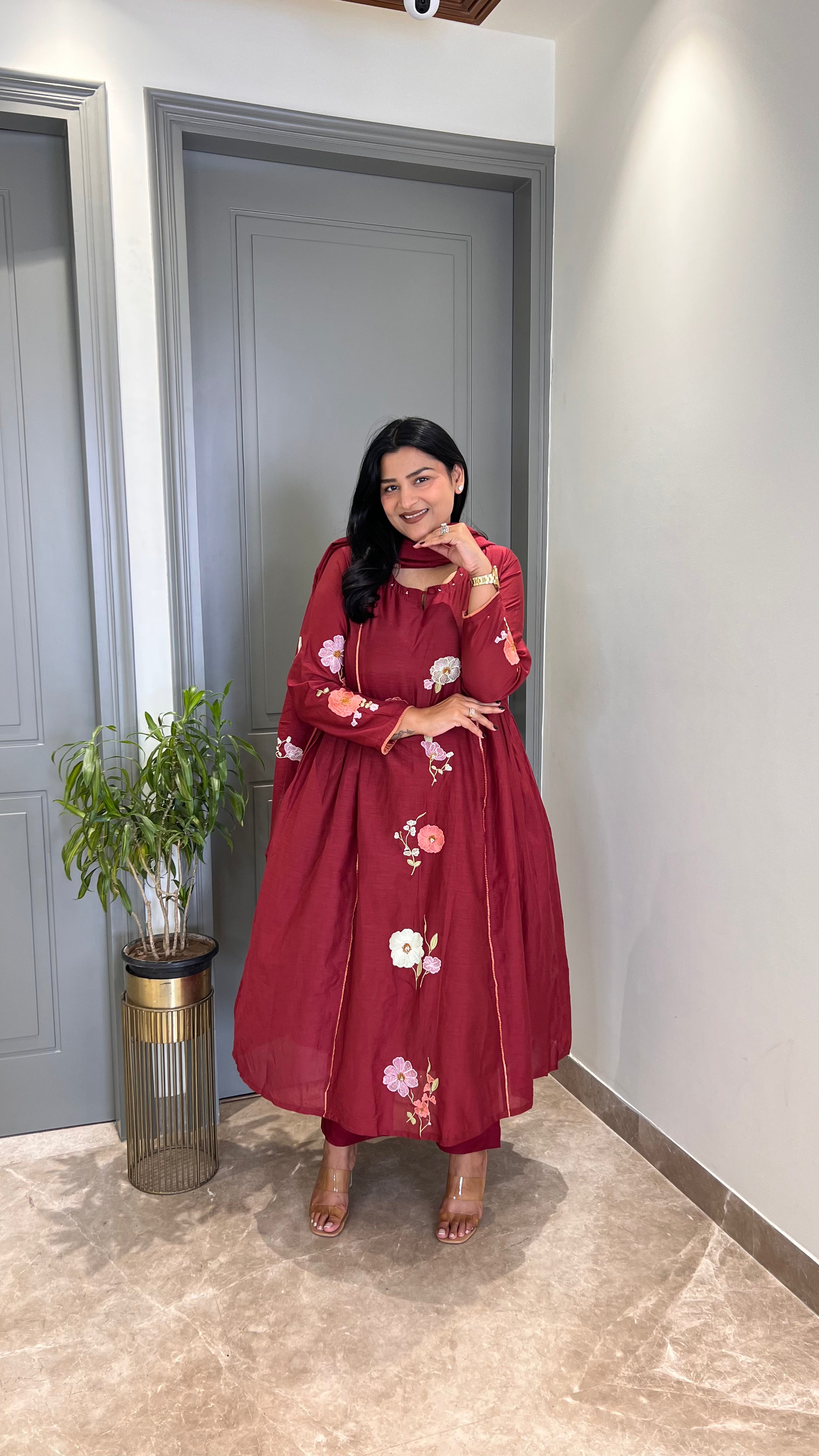 ⁠Cherry Flower Motif Premium Suit shrisa.in