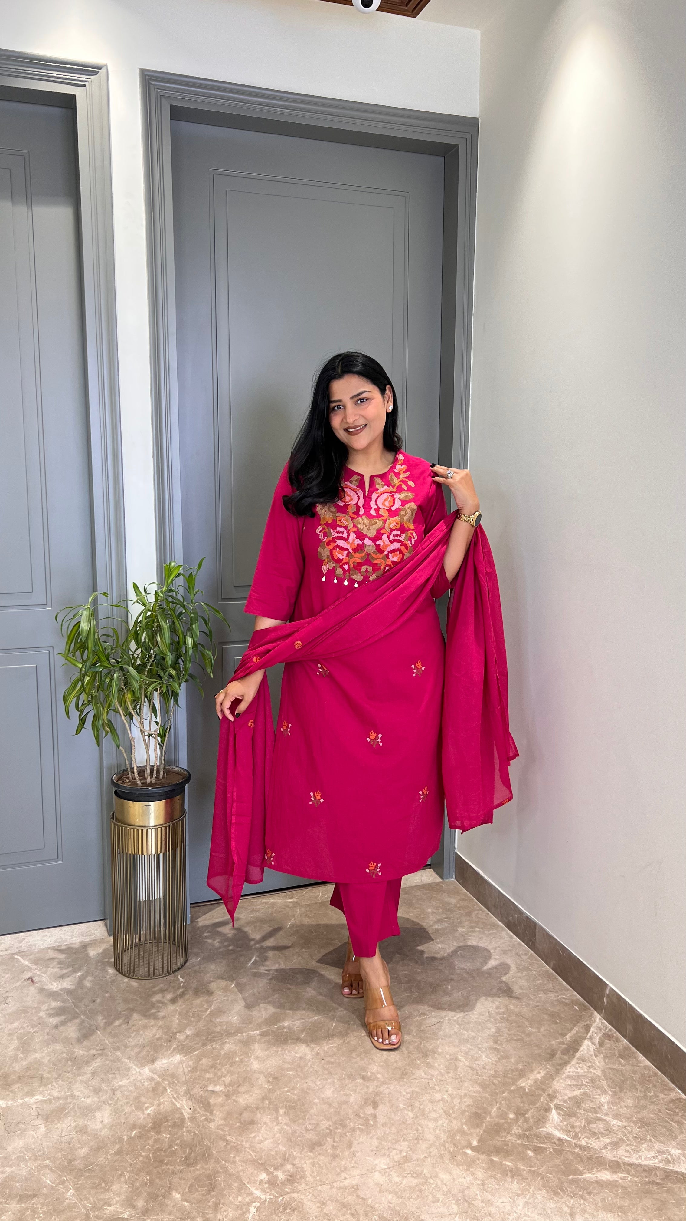 Pink Crosstitch Suit Set shrisa.in