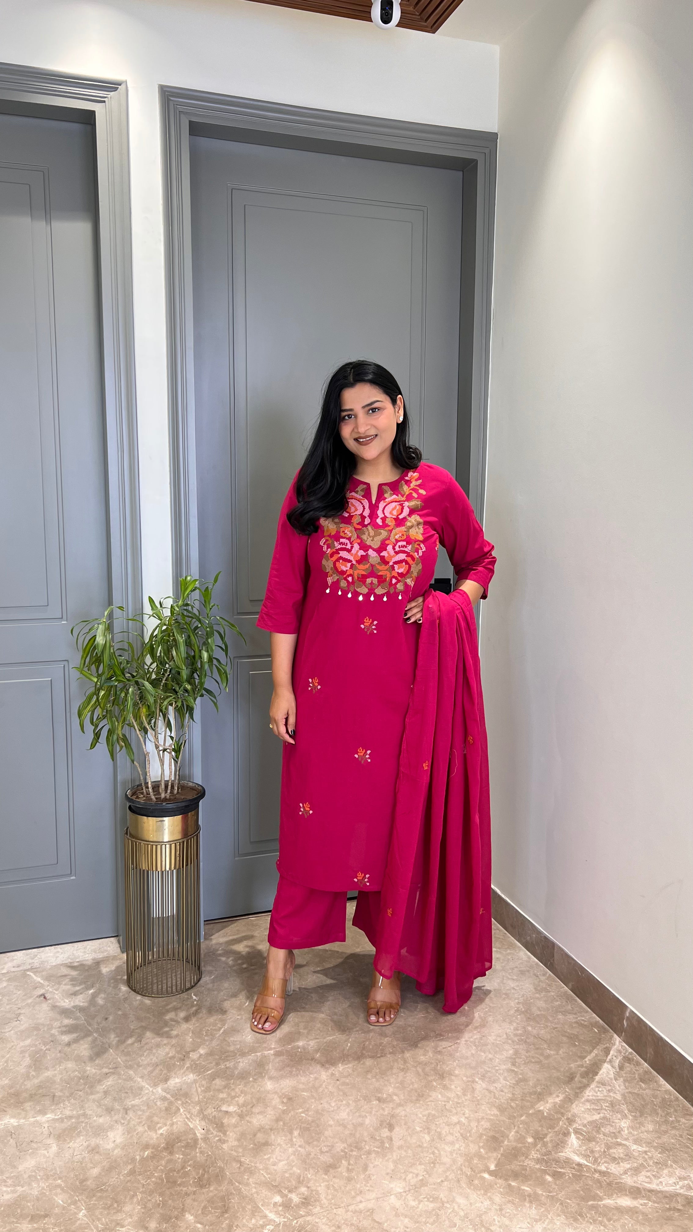 Pink Crosstitch Suit Set shrisa.in
