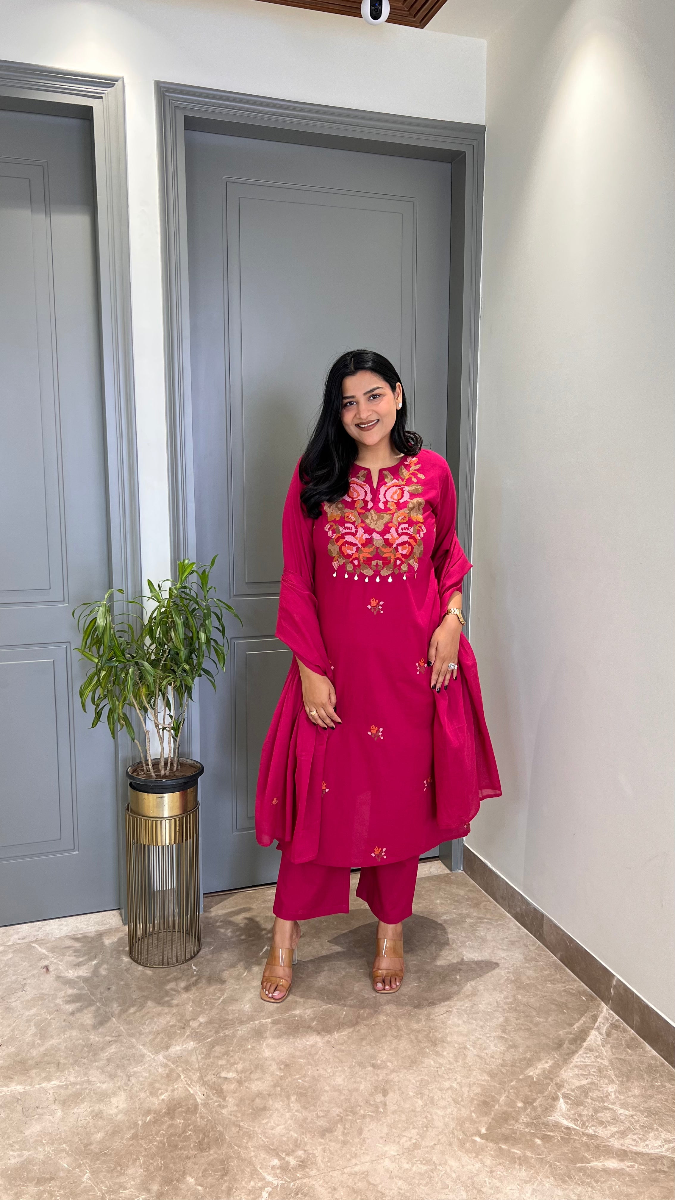 Pink Crosstitch Suit Set shrisa.in