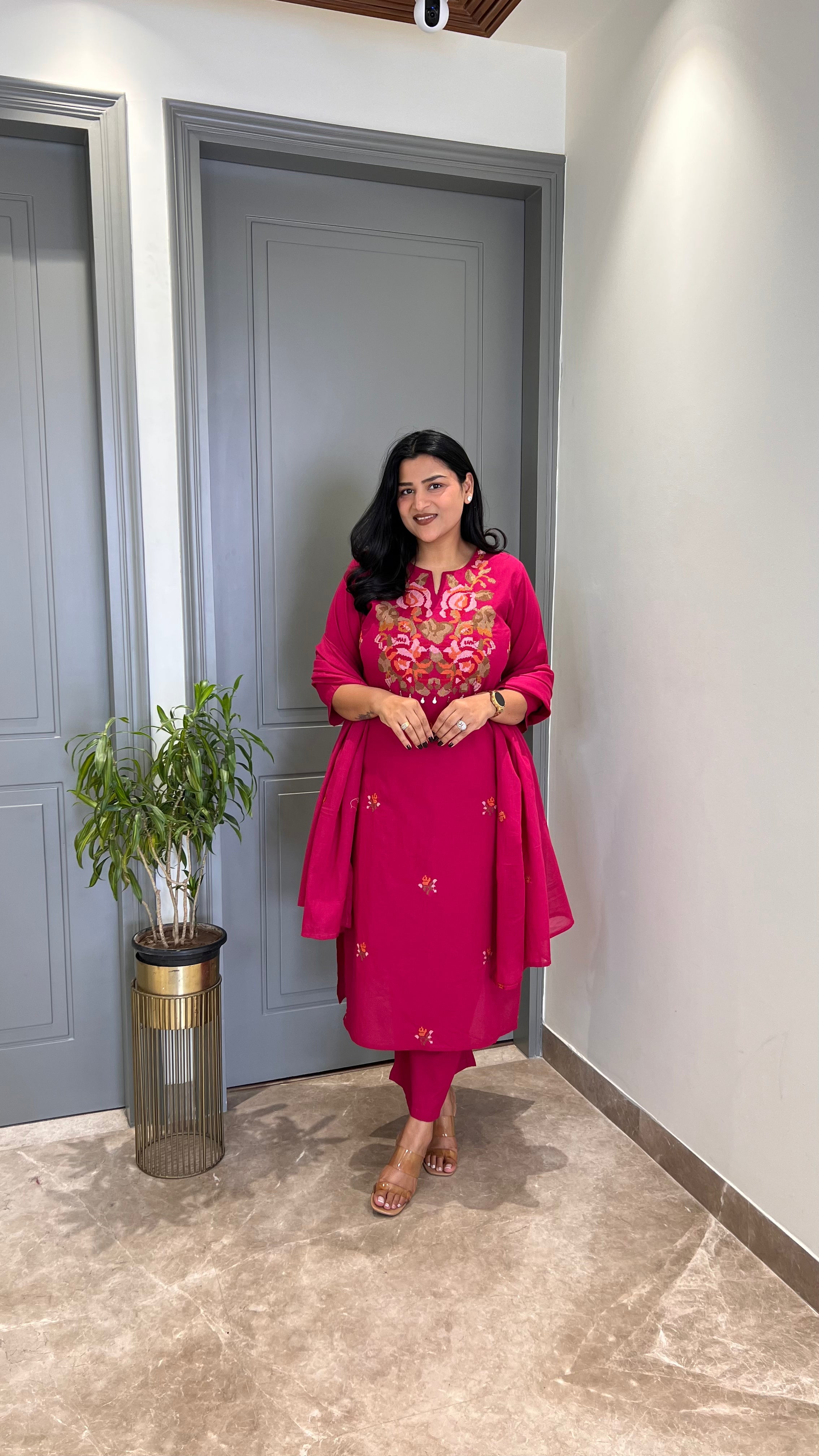 Pink Crosstitch Suit Set shrisa.in
