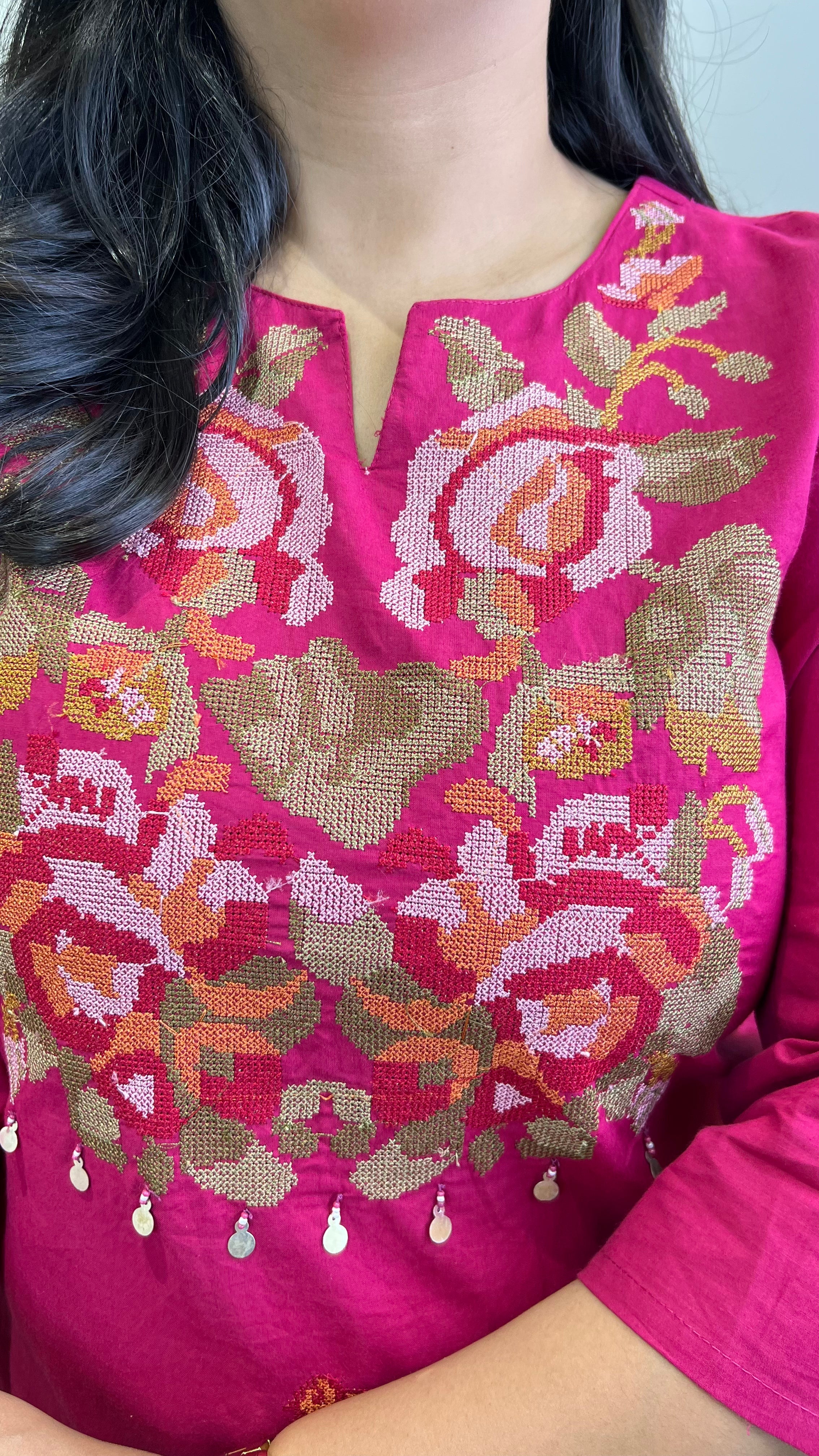 Pink Crosstitch Suit Set shrisa.in