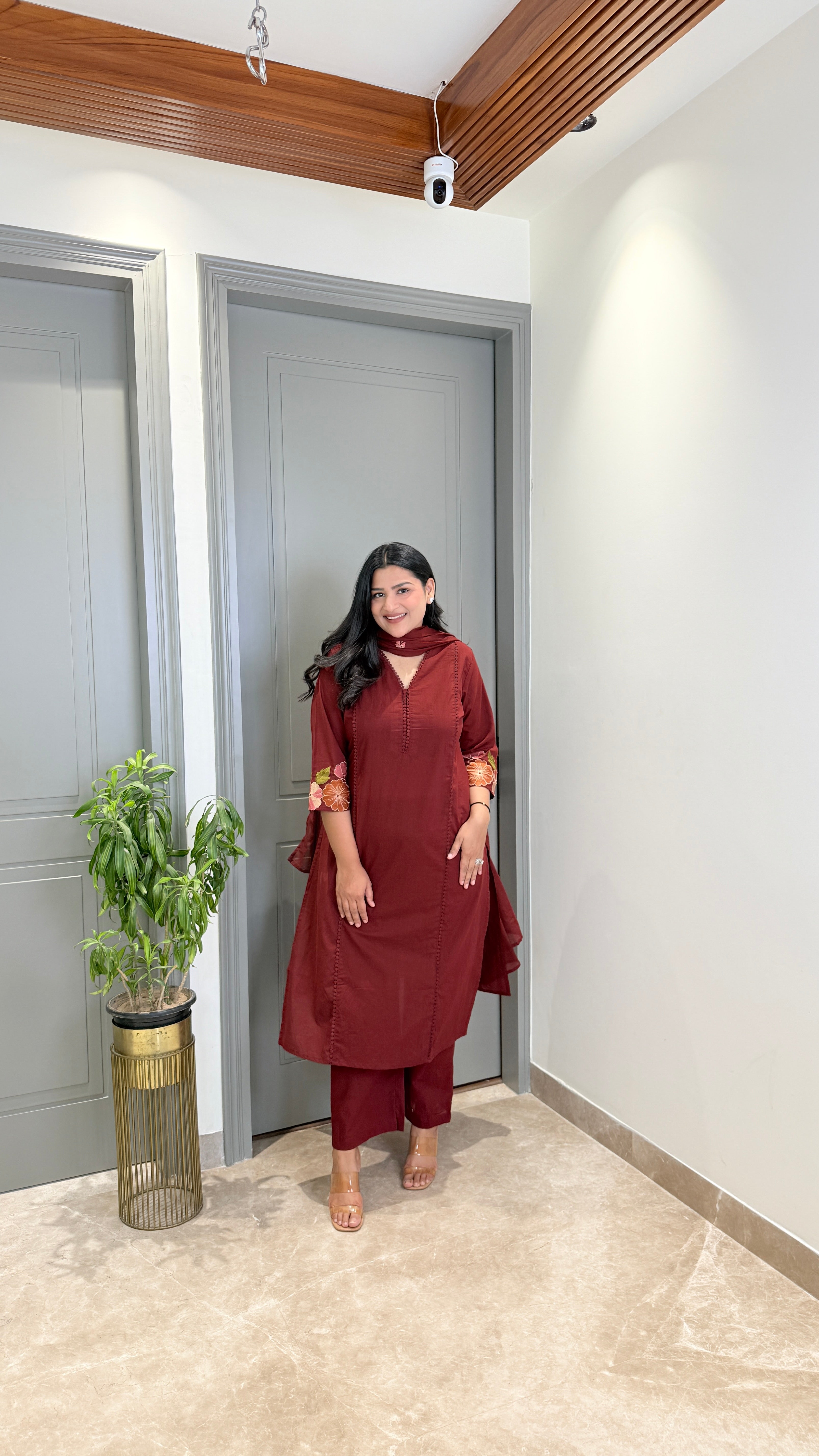 Maroon Anarkali Embroidery Suit Set shrisa.in