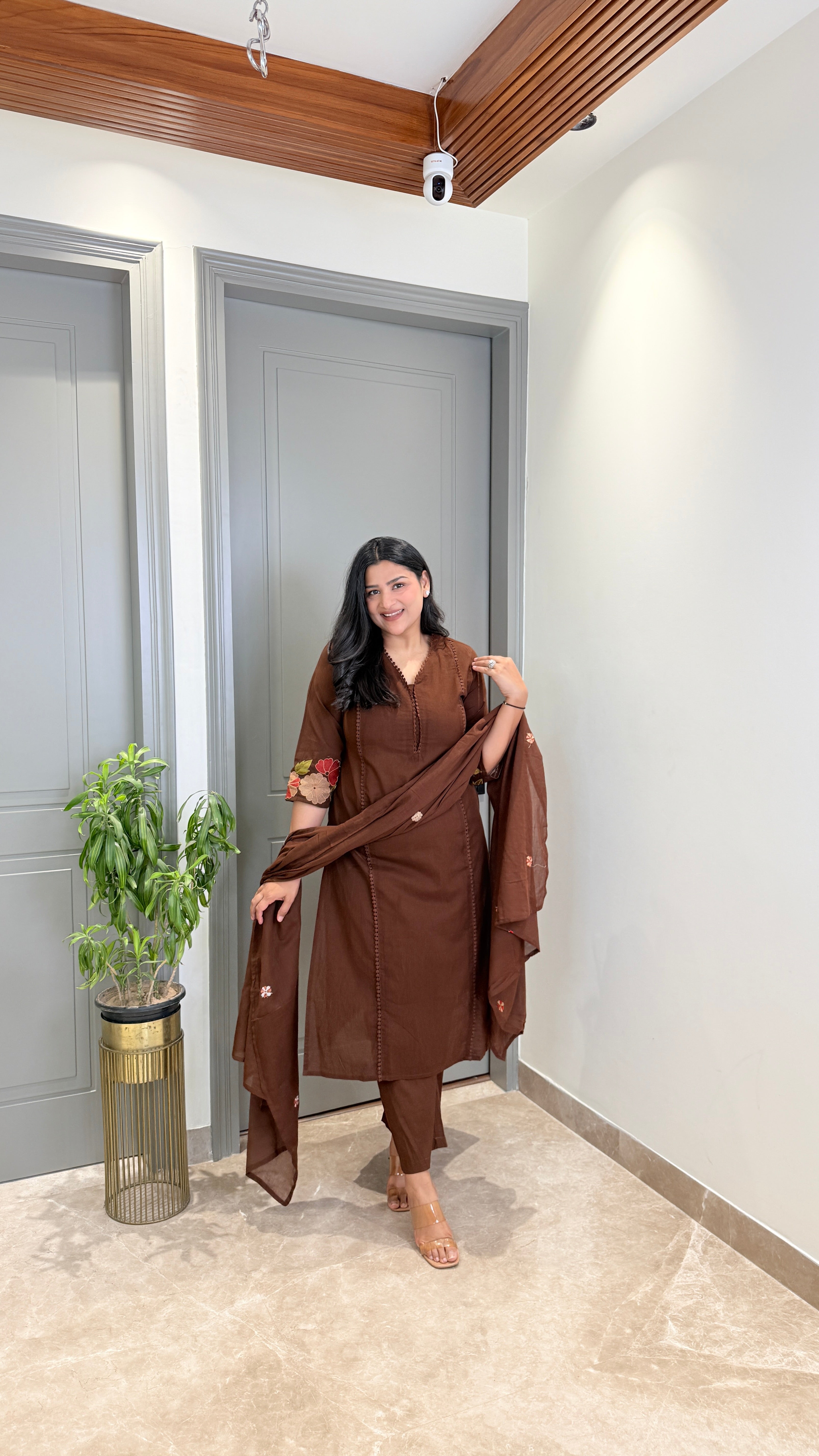 Brown Anarkali Embroidery Suit Set shrisa.in