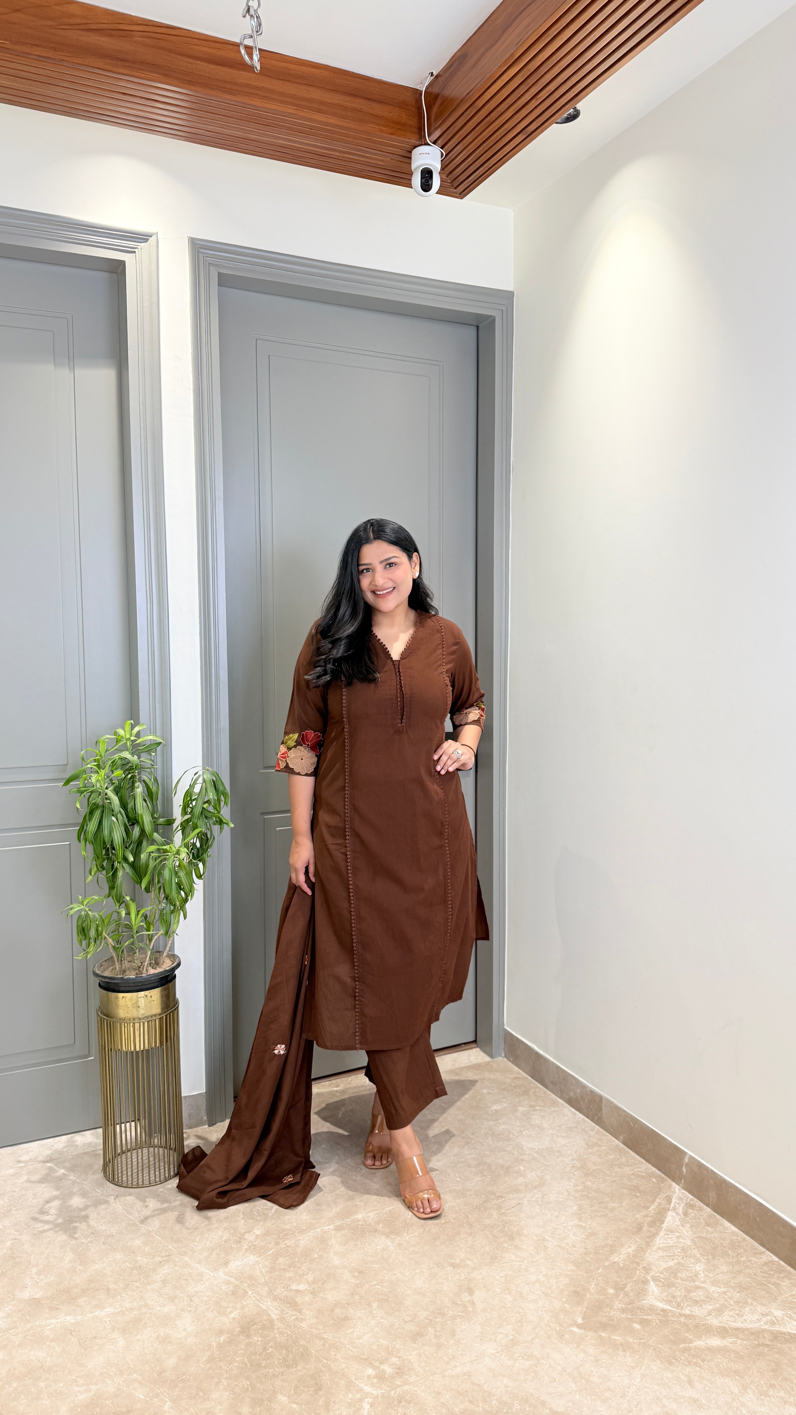 Brown Anarkali Embroidery Suit Set shrisa.in