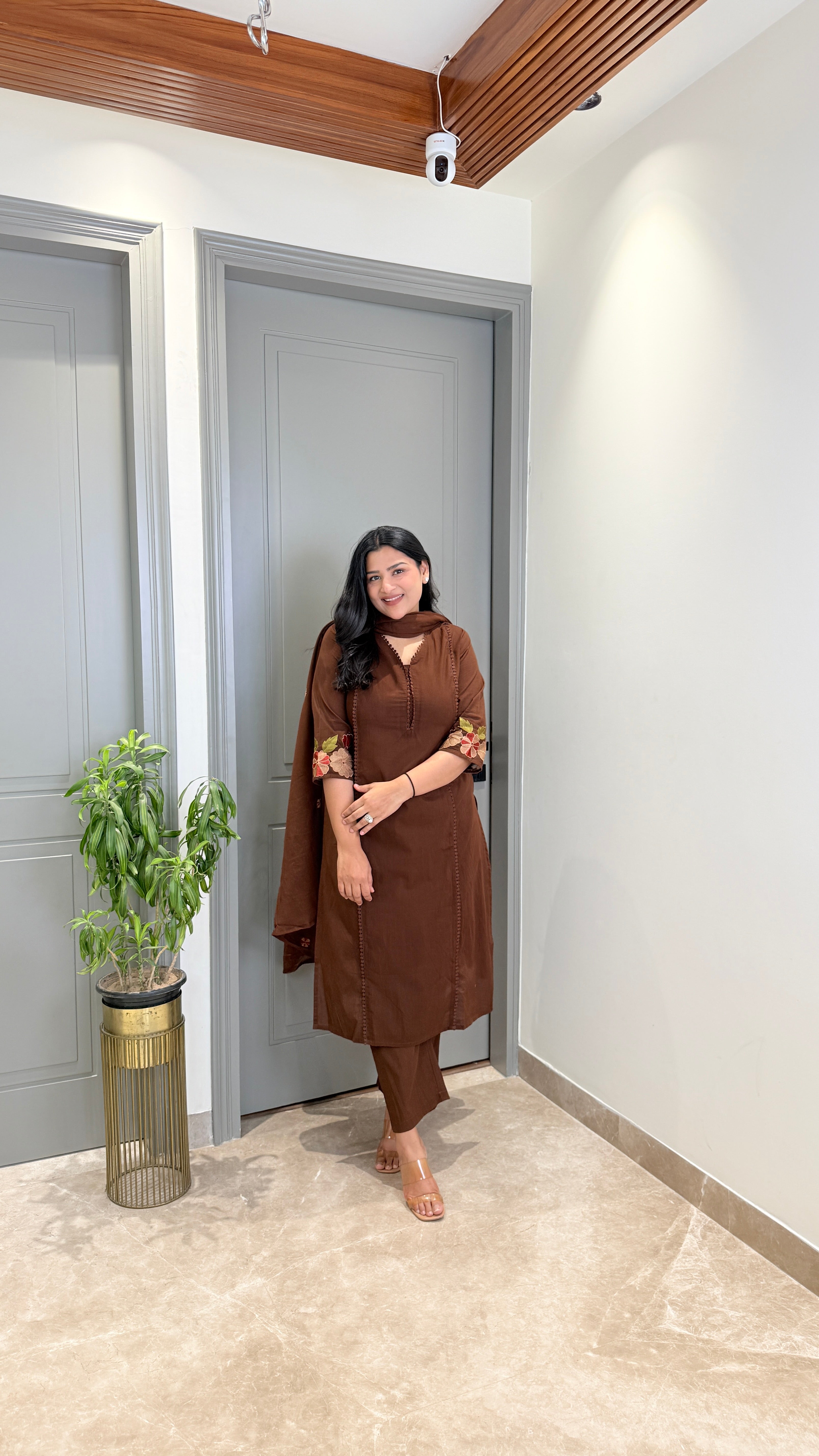 Brown Anarkali Embroidery Suit Set shrisa.in