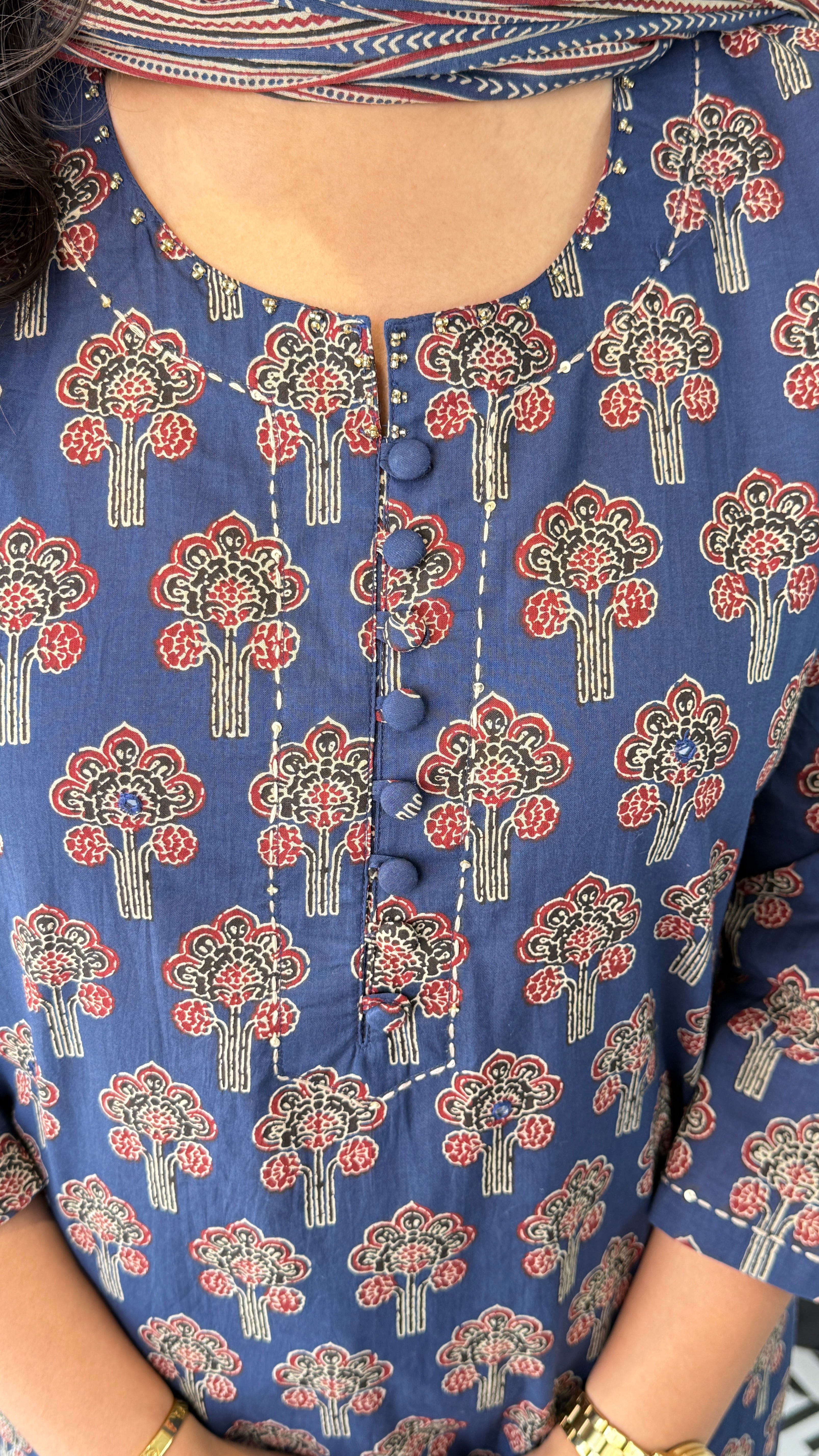 Jaipuri Dark Blue Suit Set