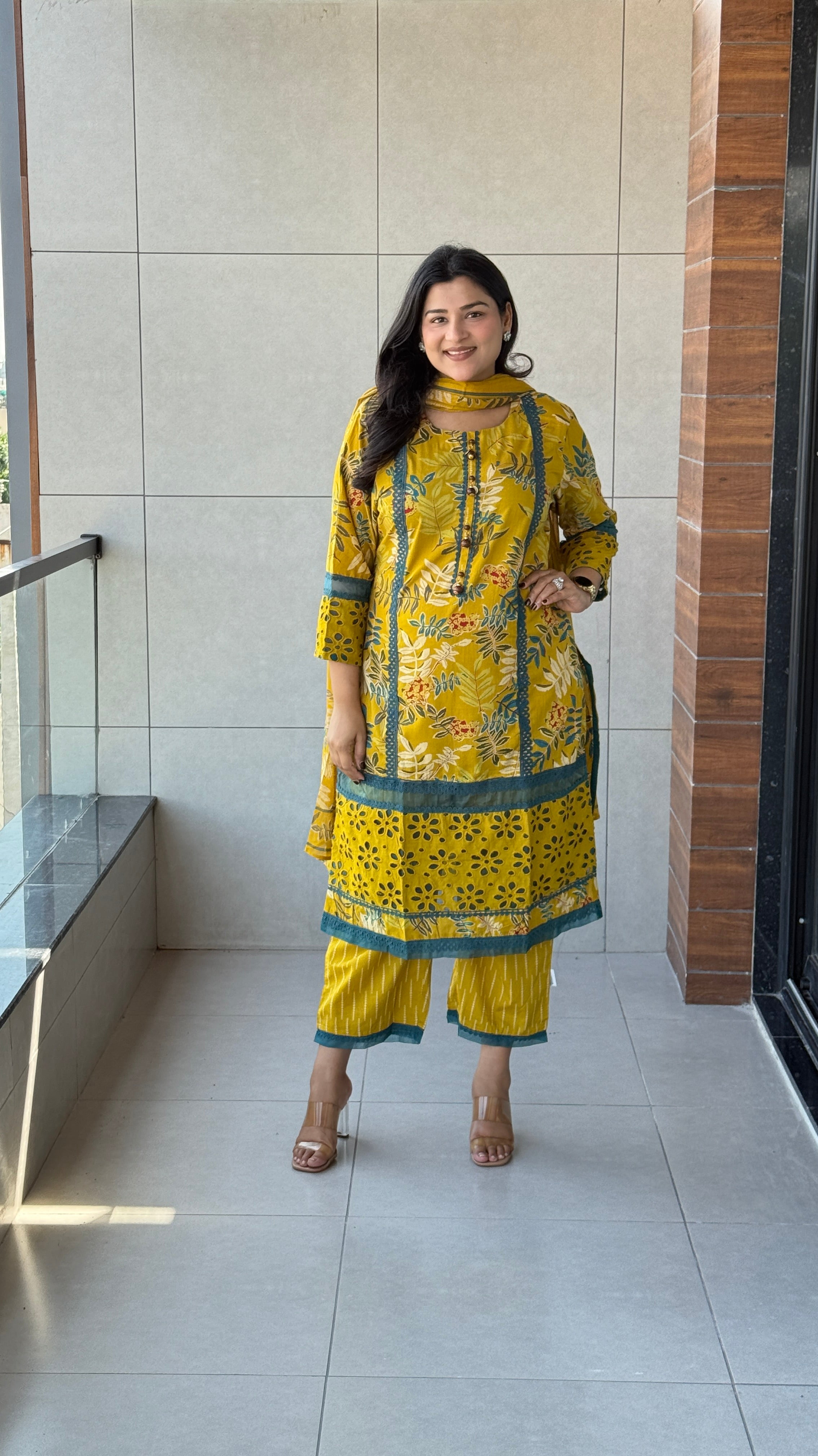 Mustard Lacework Suit Set