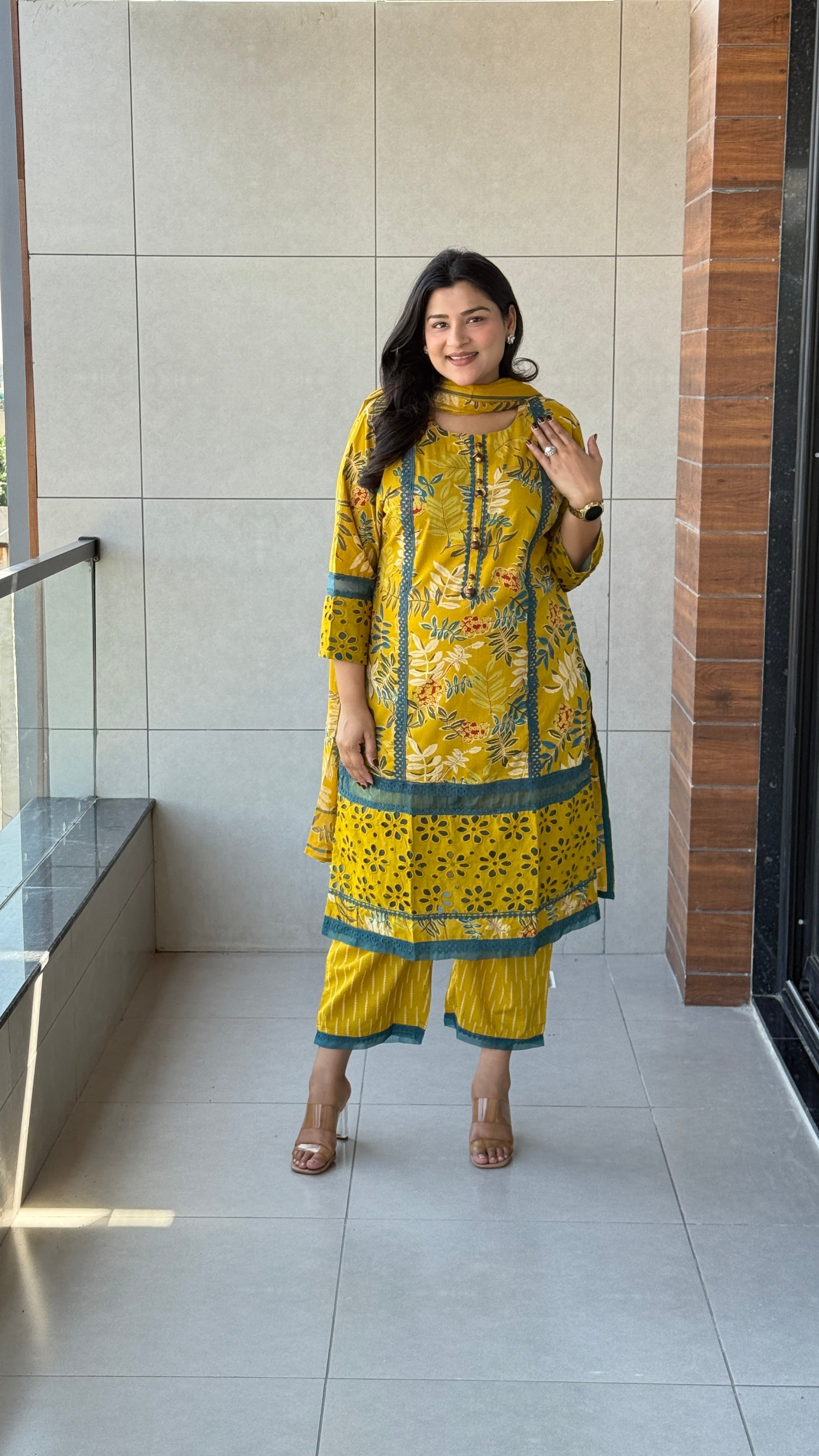 Mustard Lacework Suit Set