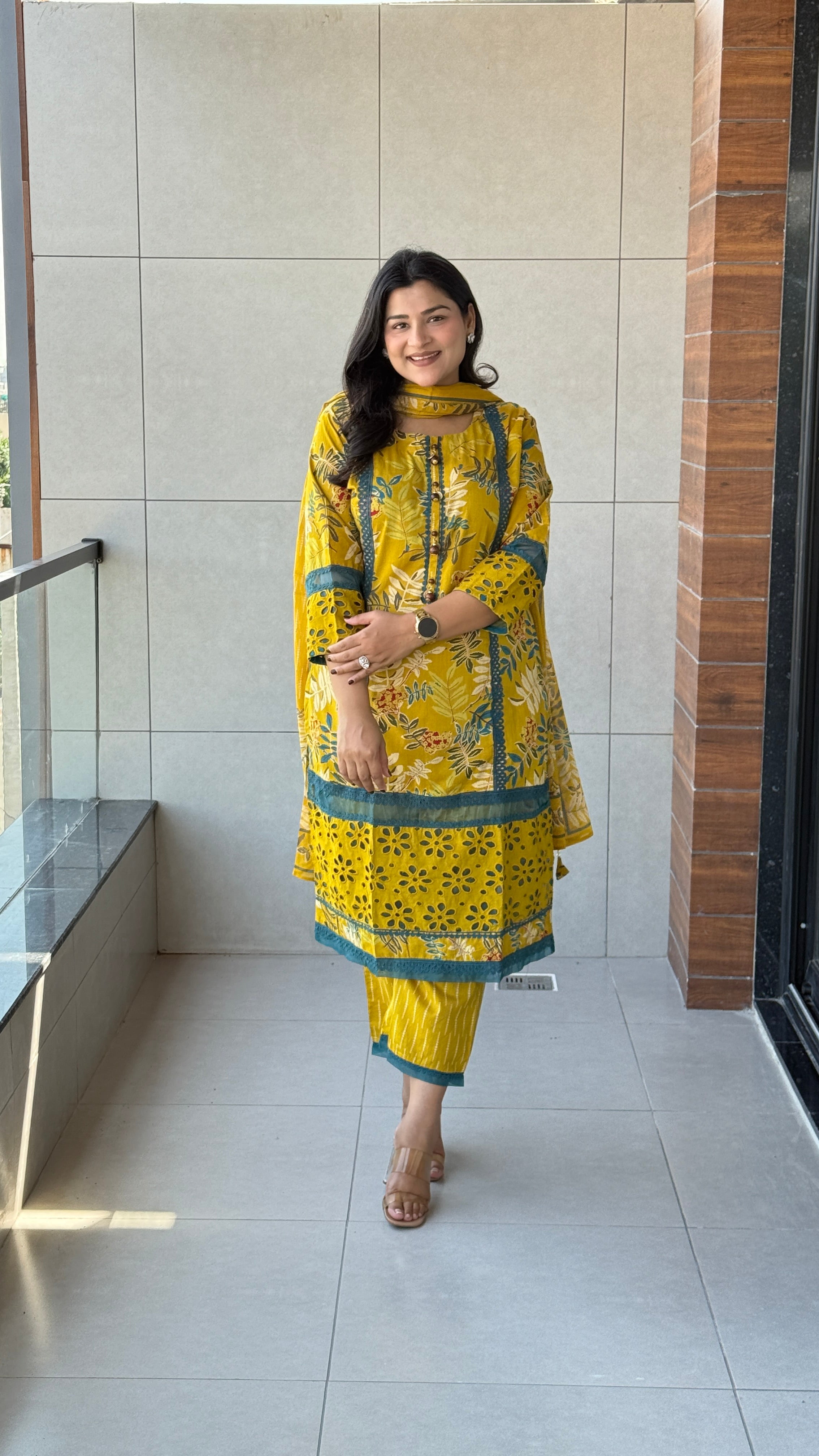 Mustard Lacework Suit Set