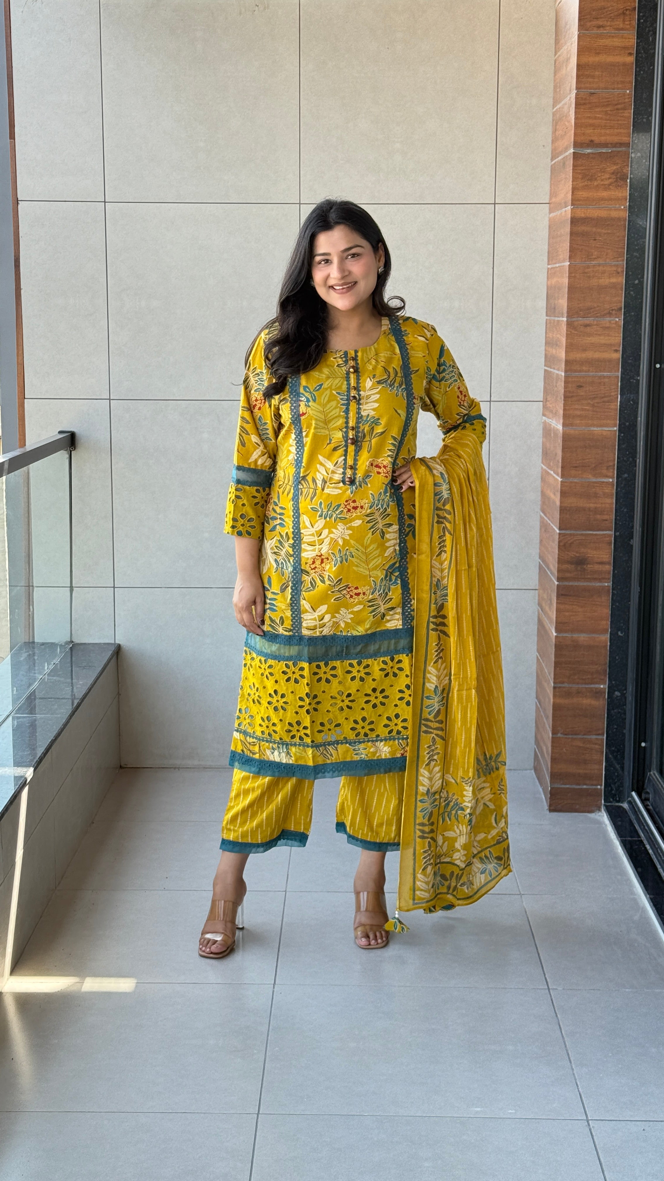 Mustard Lacework Suit Set