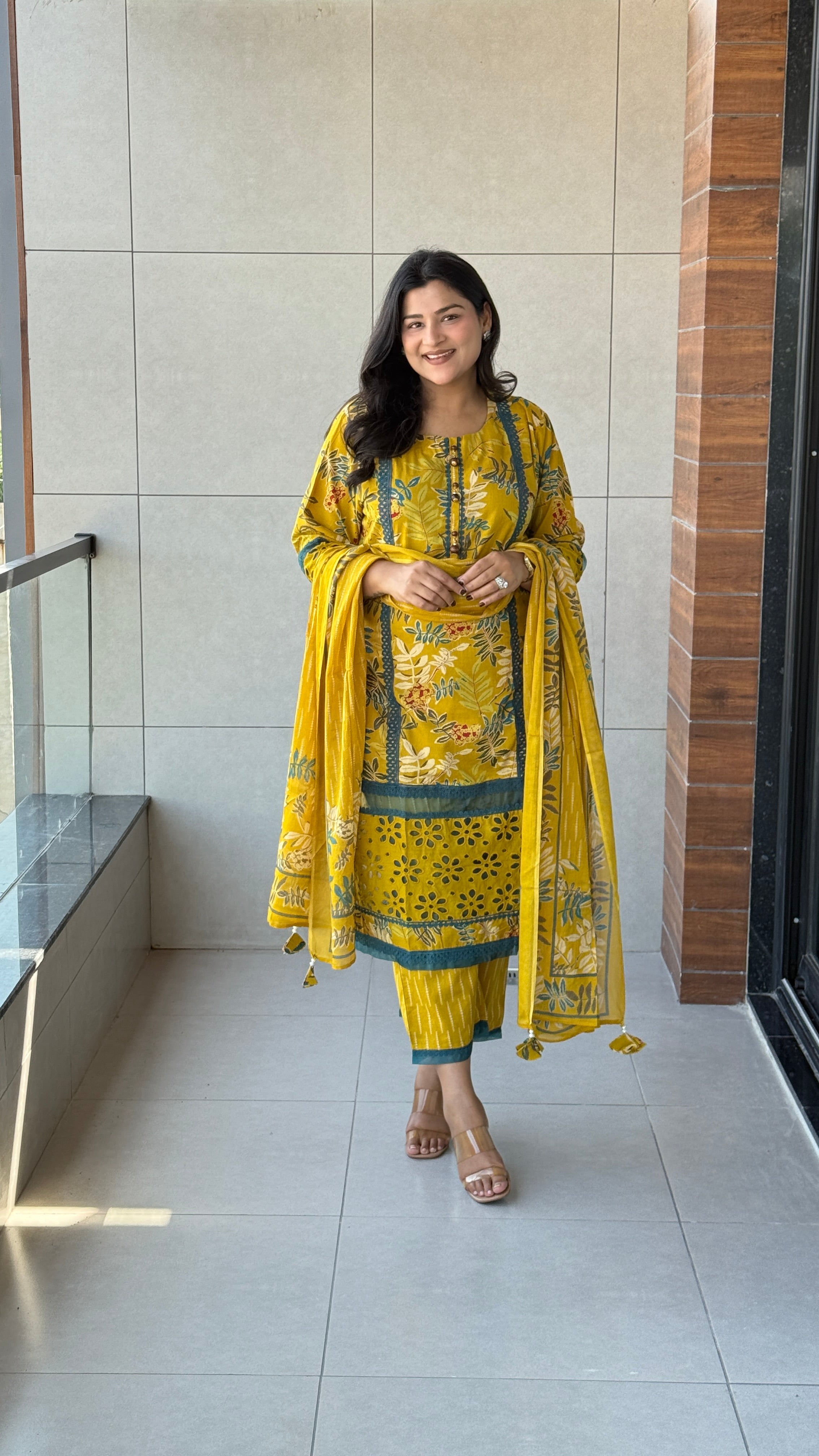 Mustard Lacework Suit Set