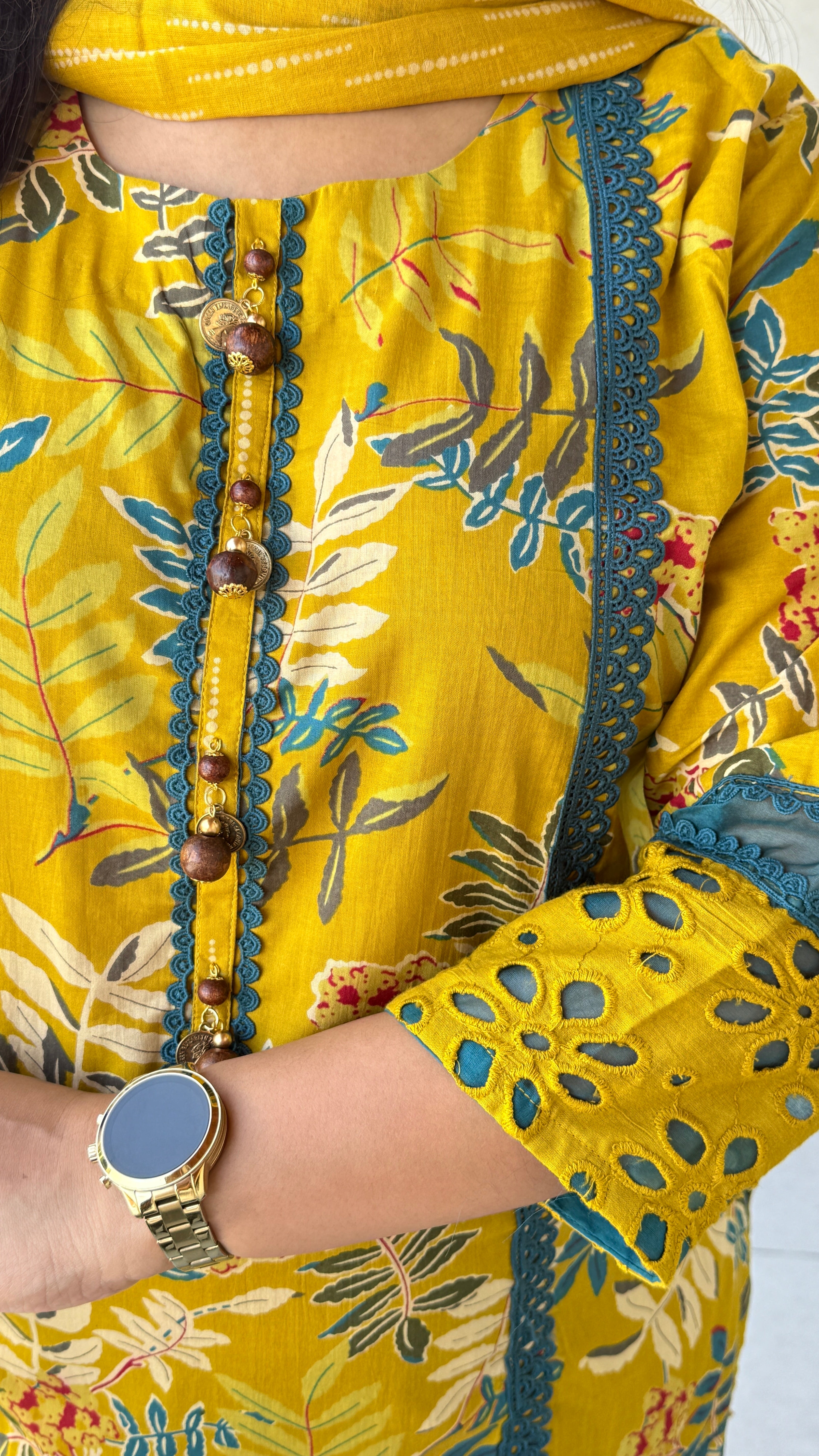 Mustard Lacework Suit Set