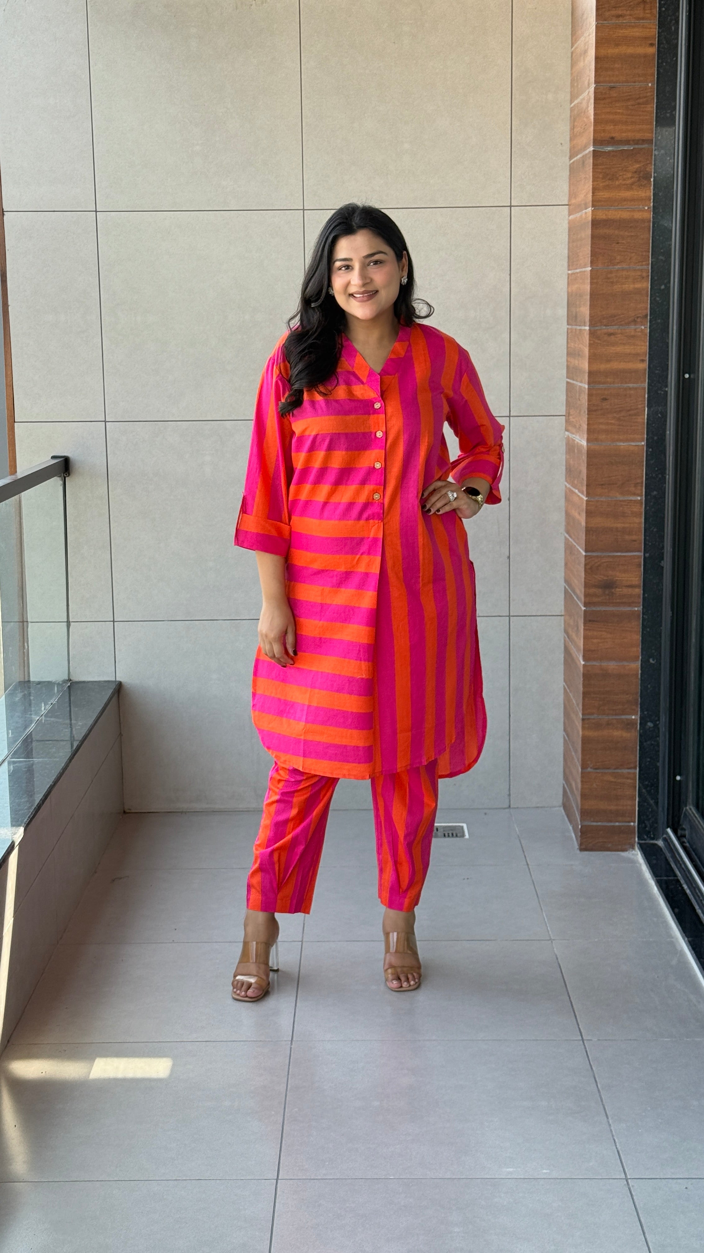 Pink Orange Pure Cotton Kurta Pants