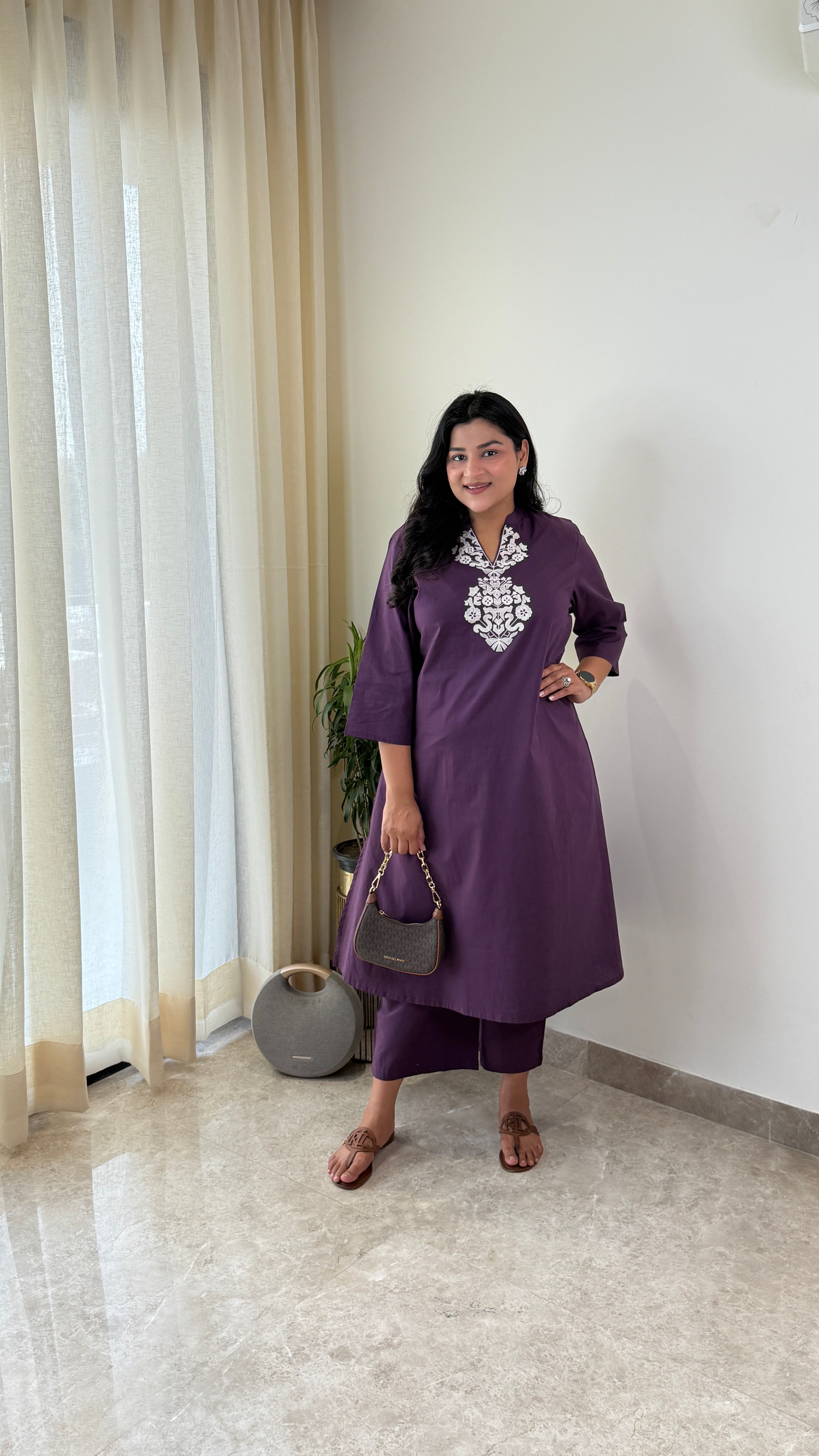 Sukoon Purple Threadwork Kurta Pants