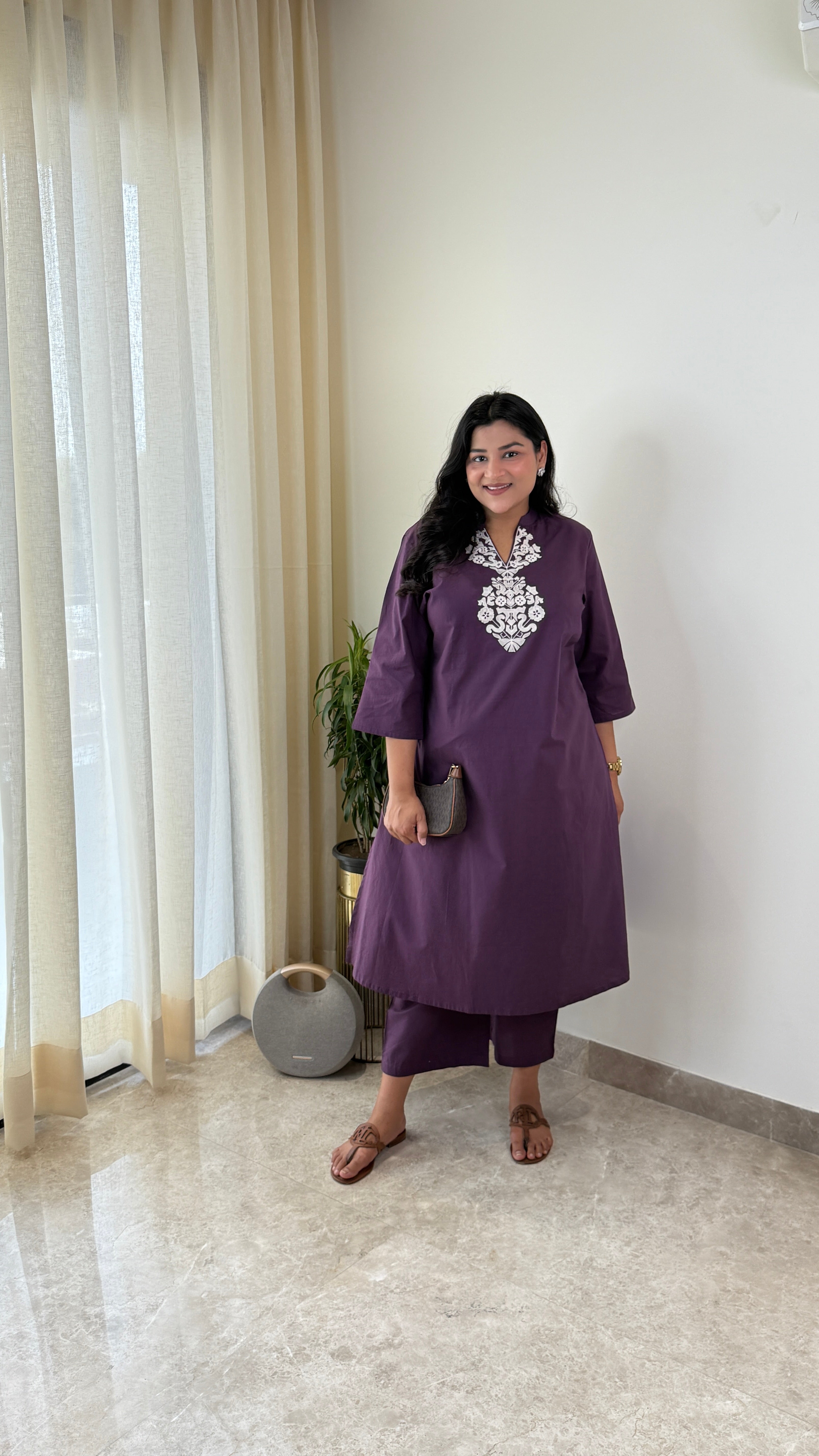 Sukoon Purple Threadwork Kurta Pants