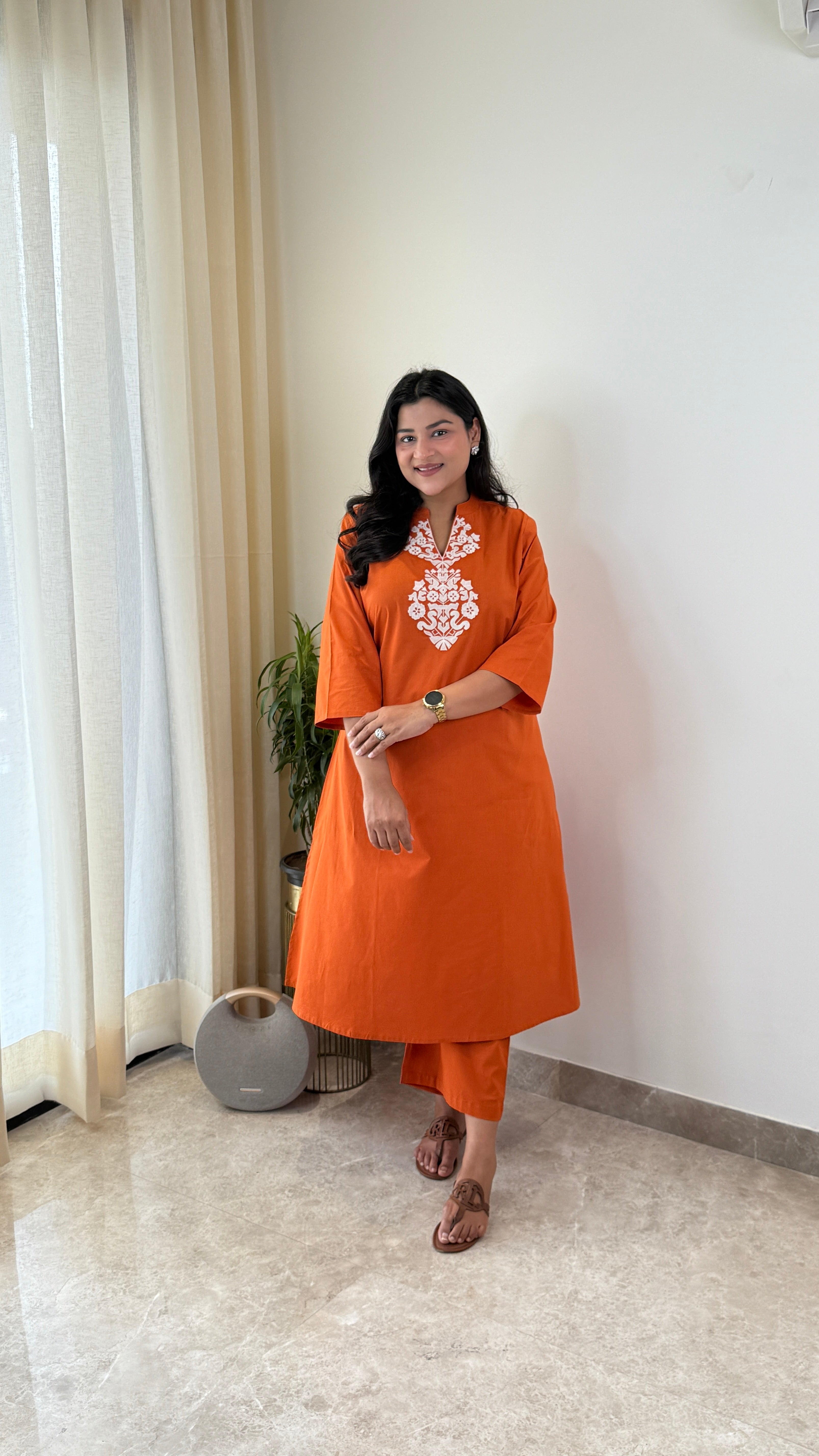 Sukoon Rust Threadwork Kurta Pants