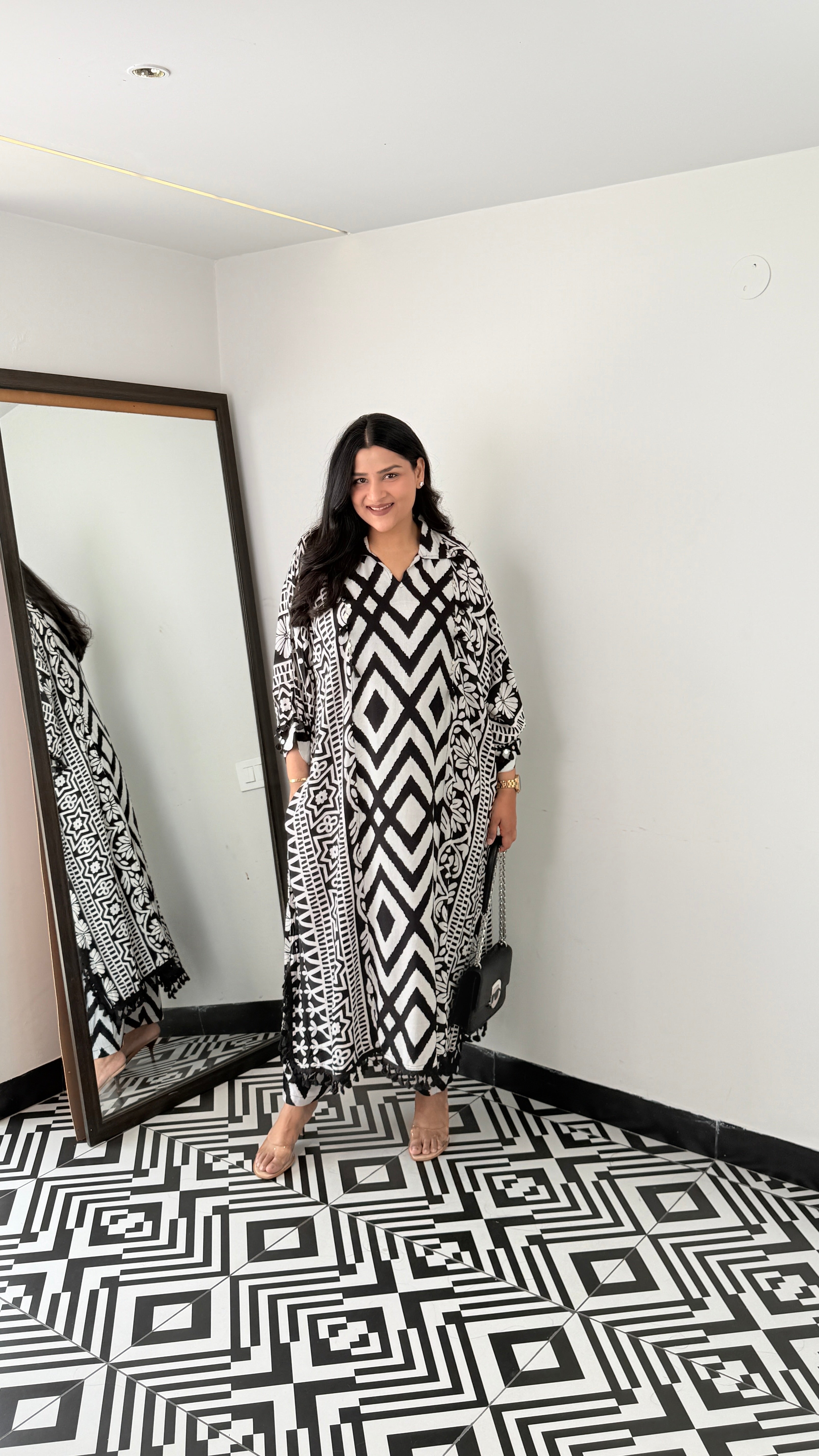 Zig Zag Black Kurta Pants shrisa.in