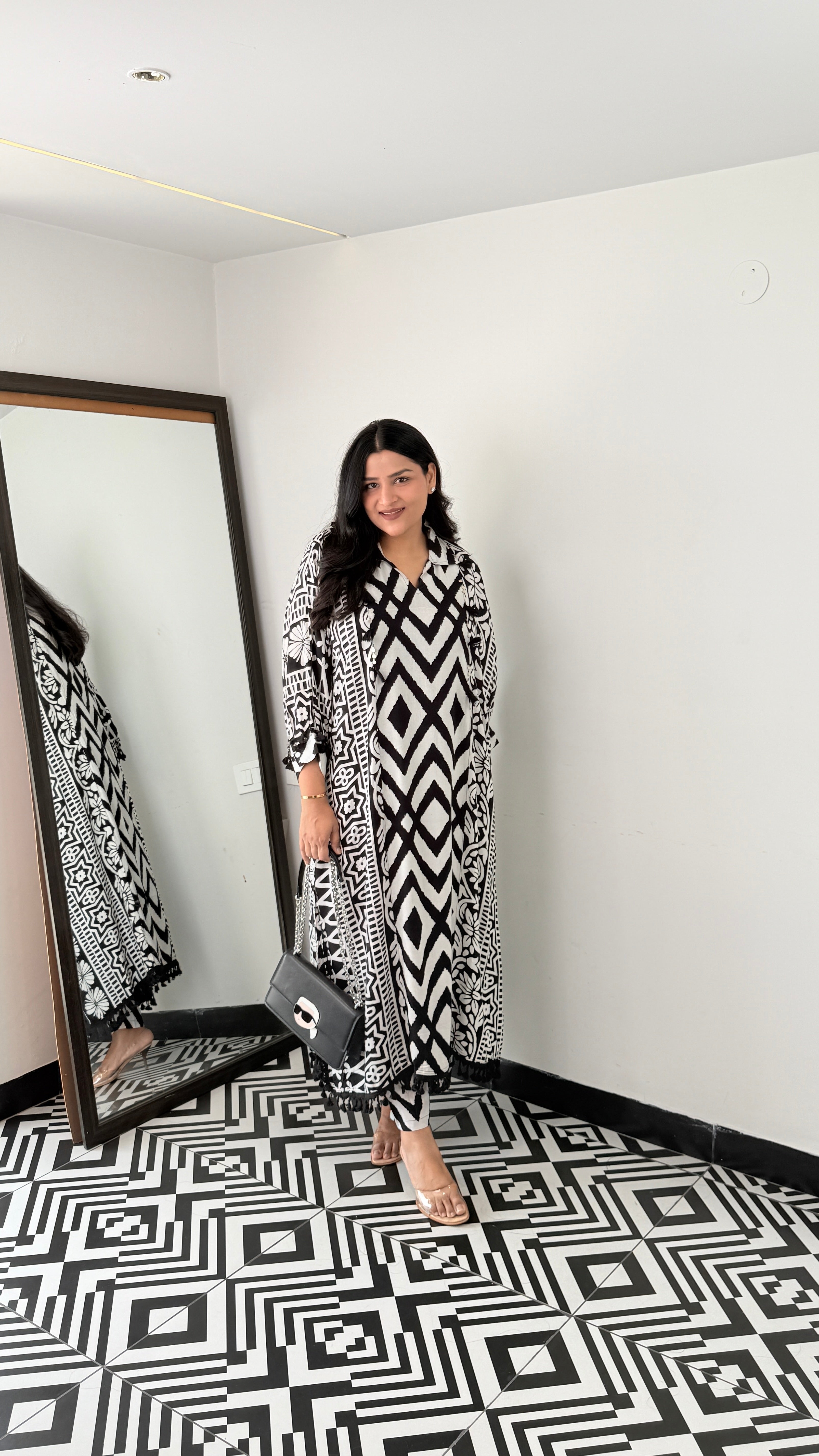 Zig Zag Black Kurta Pants shrisa.in