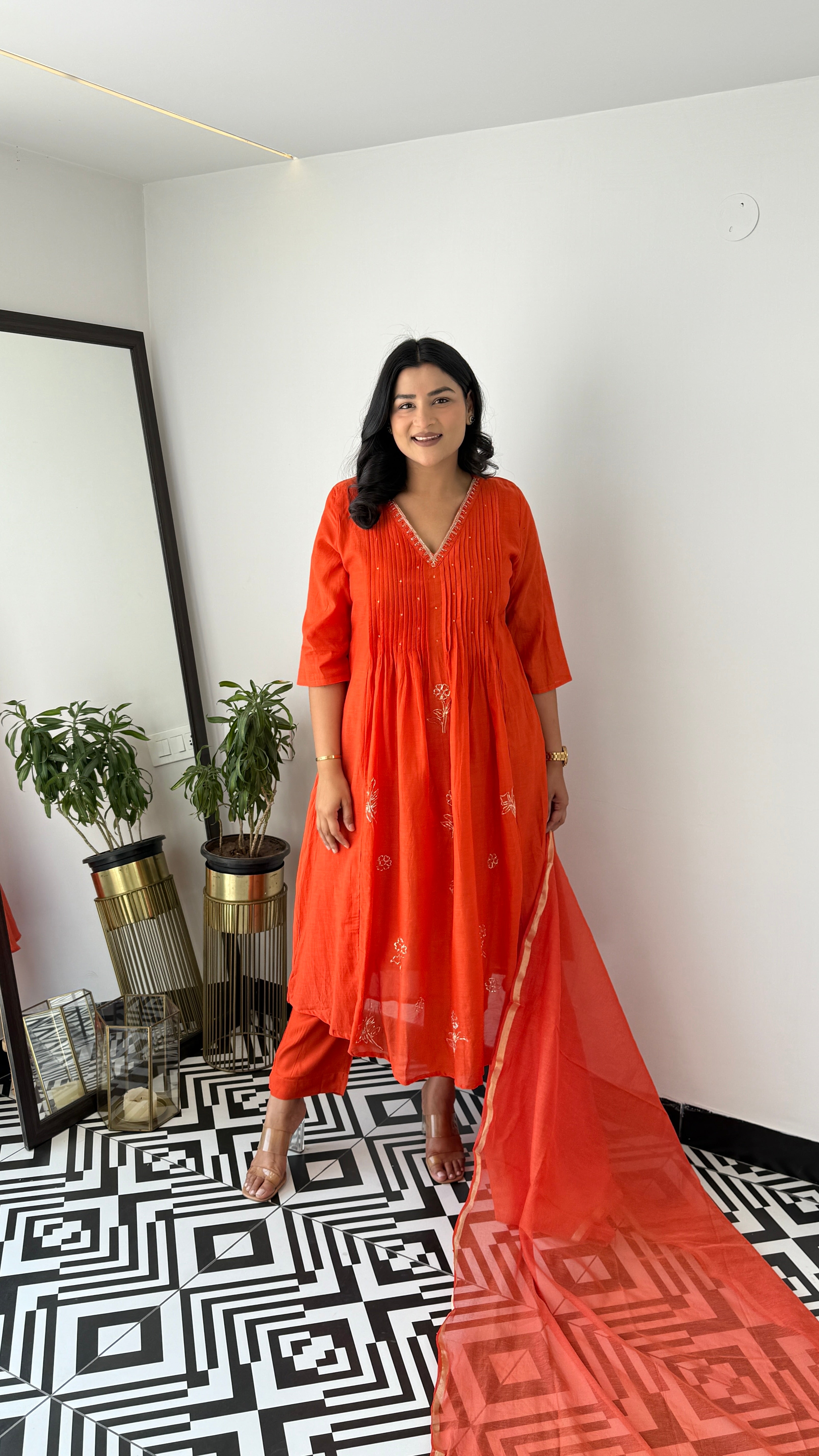 Rust Pintex Mul Suit Set