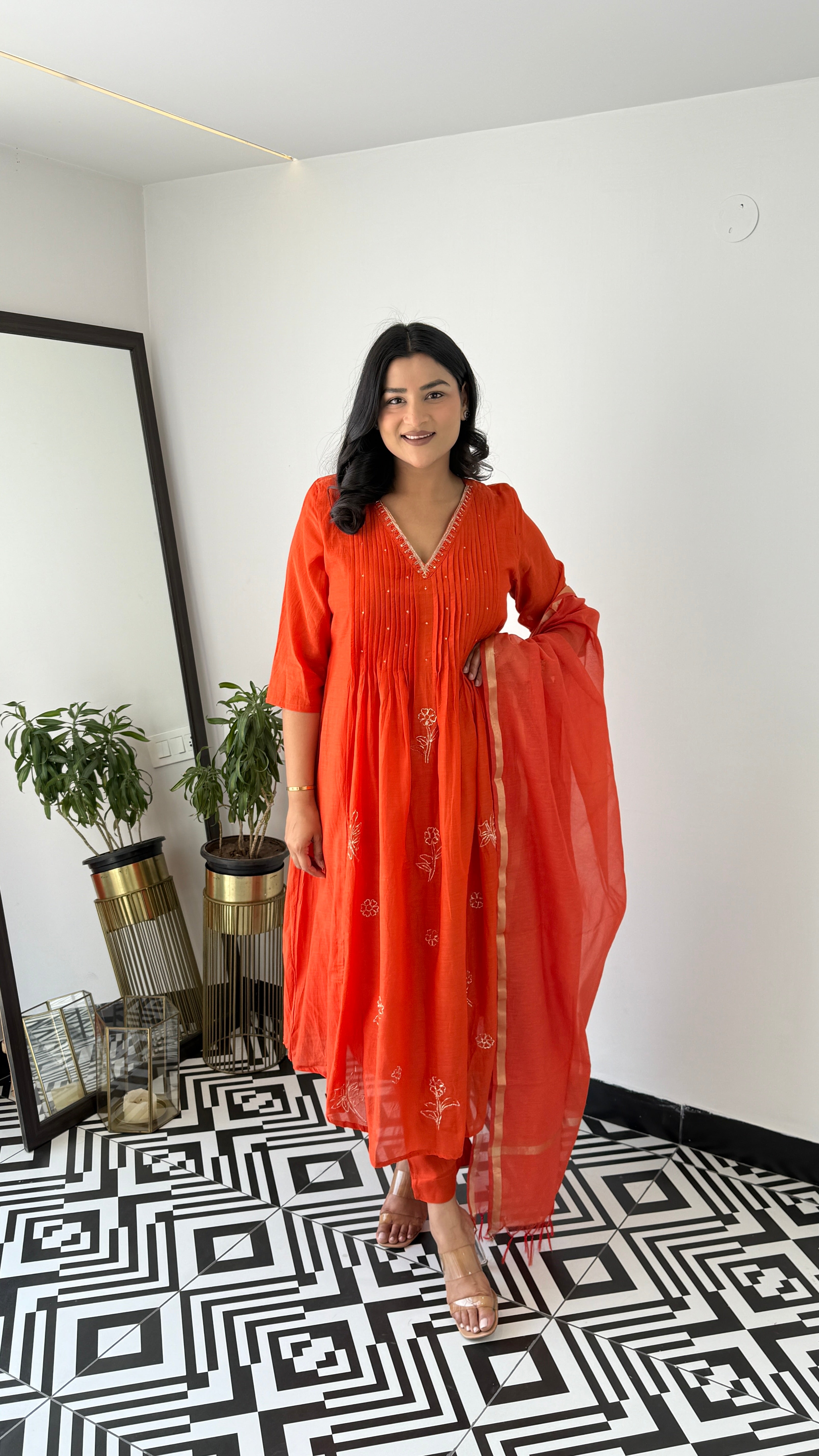 Rust Pintex Mul Suit Set