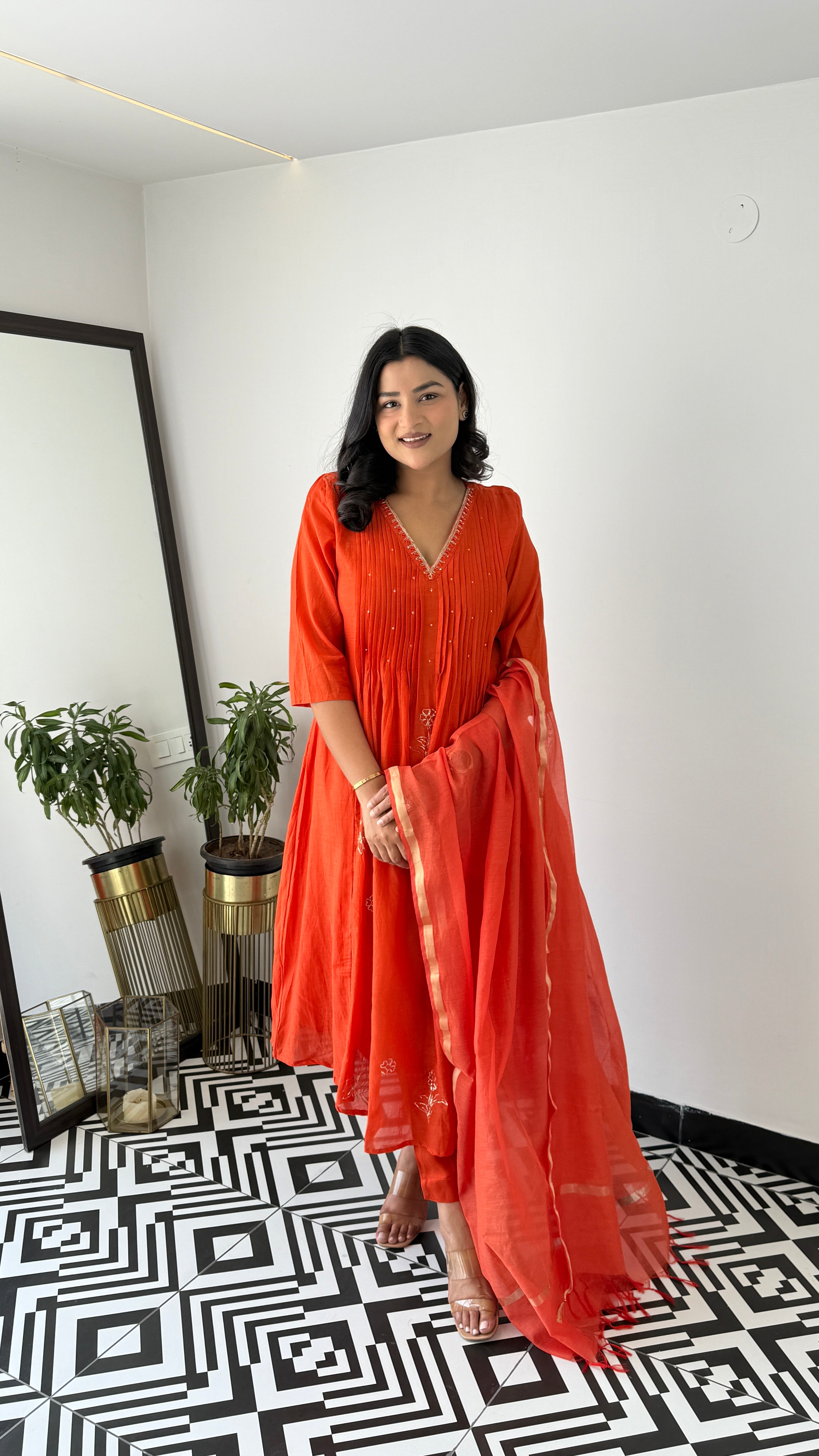 Rust Pintex Mul Suit Set