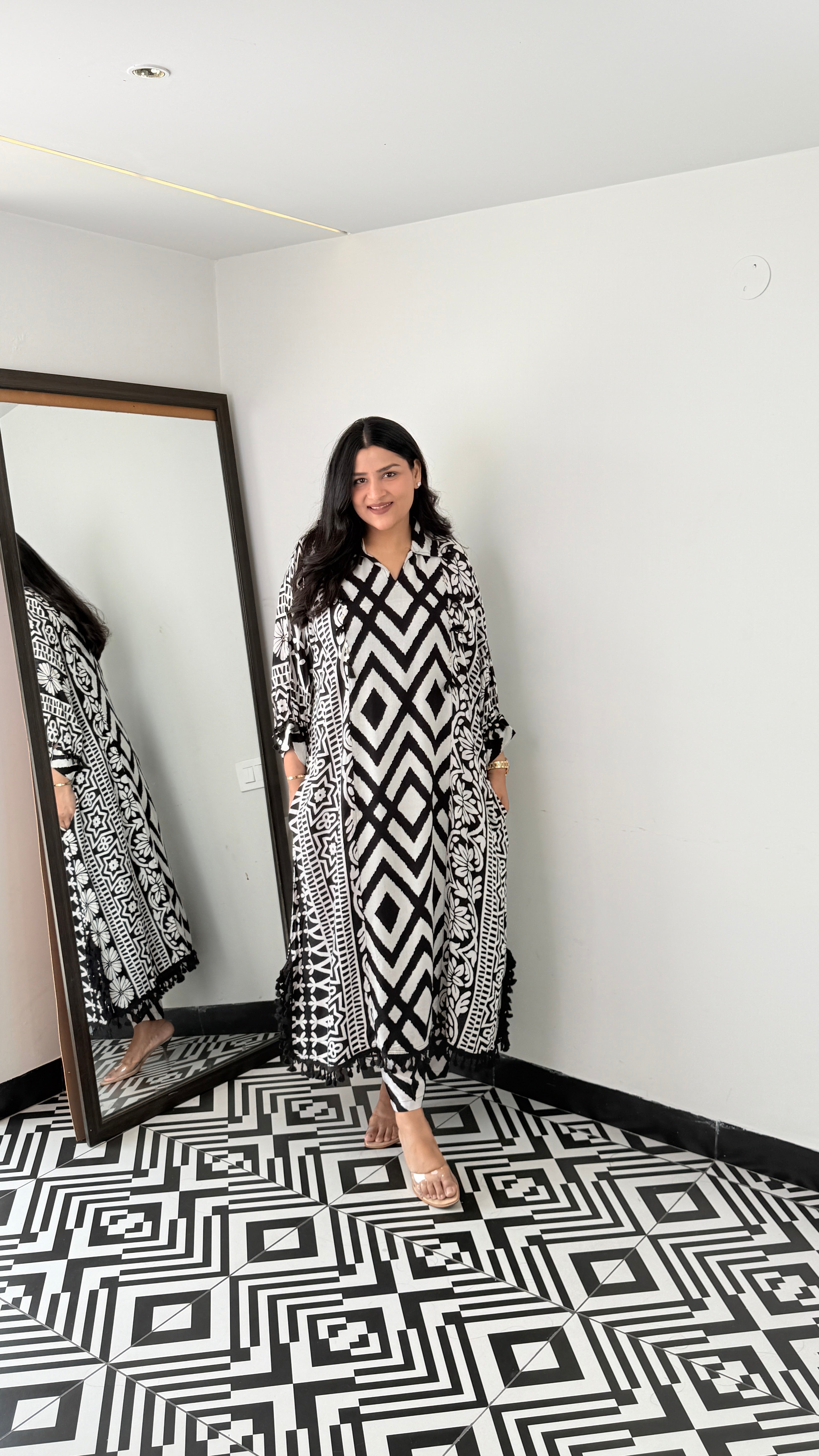 Zig Zag Black Kurta Pants shrisa.in