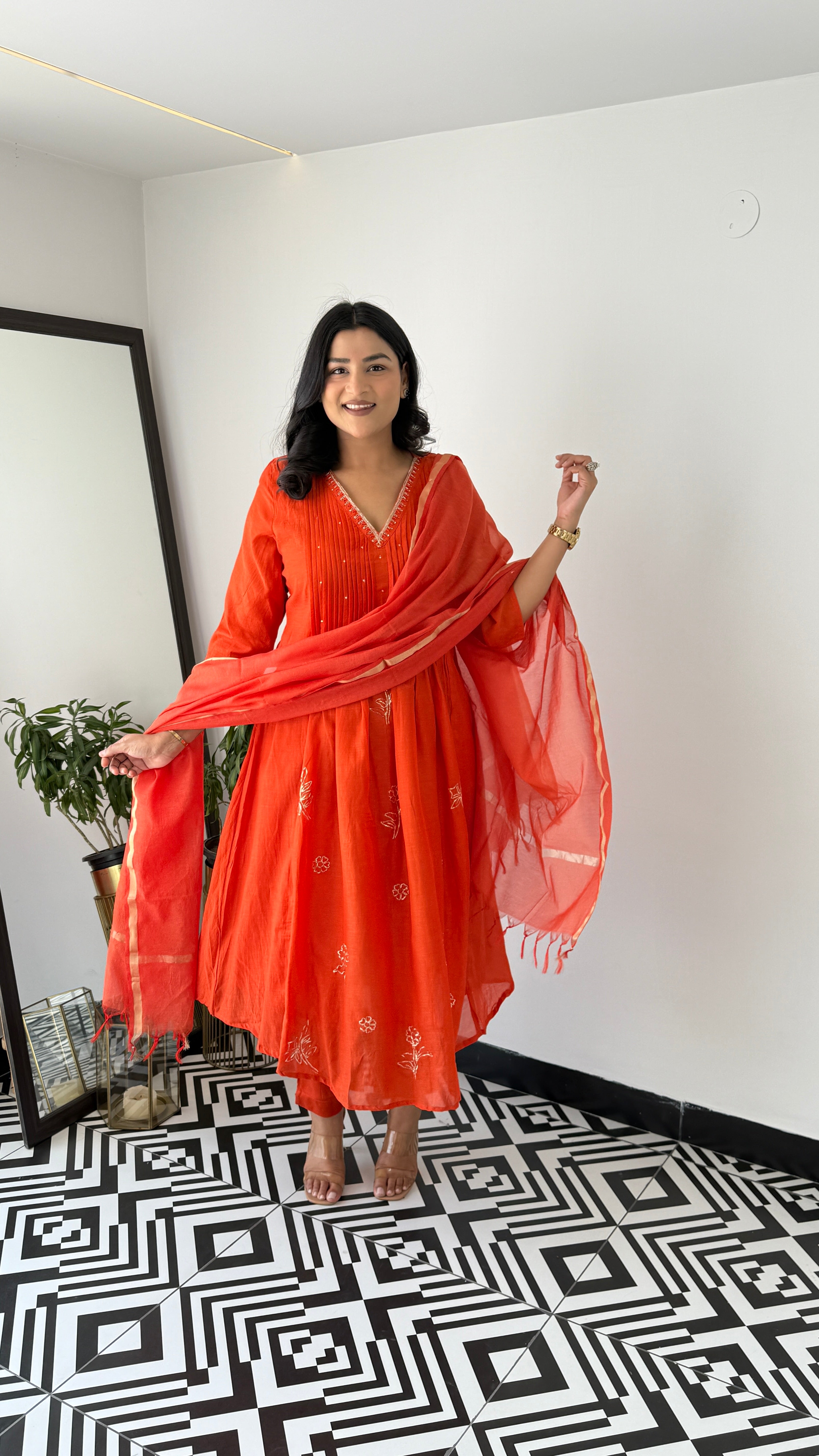 Rust Pintex Mul Suit Set