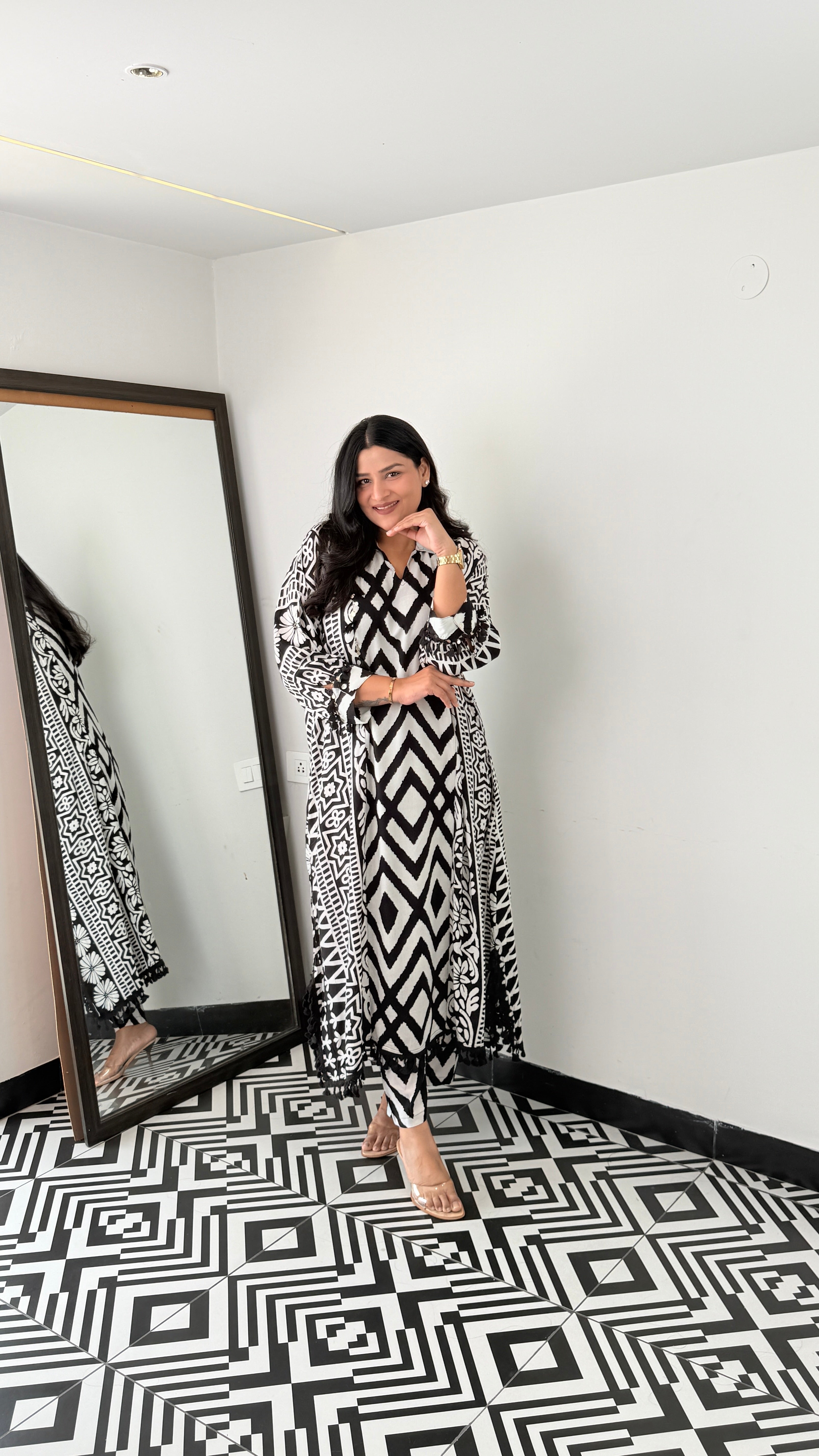 Zig Zag Black Kurta Pants shrisa.in