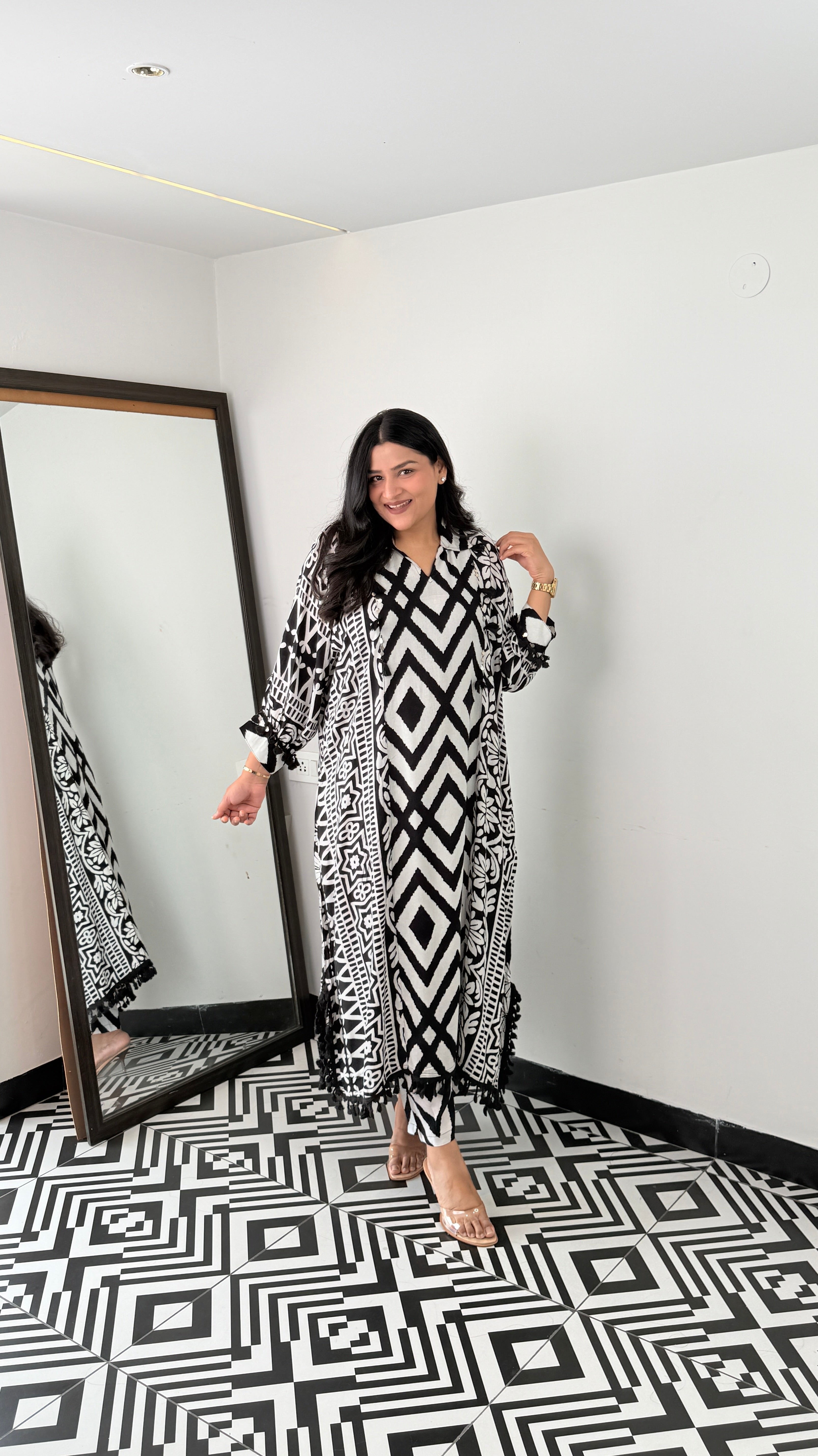 Zig Zag Black Kurta Pants shrisa.in