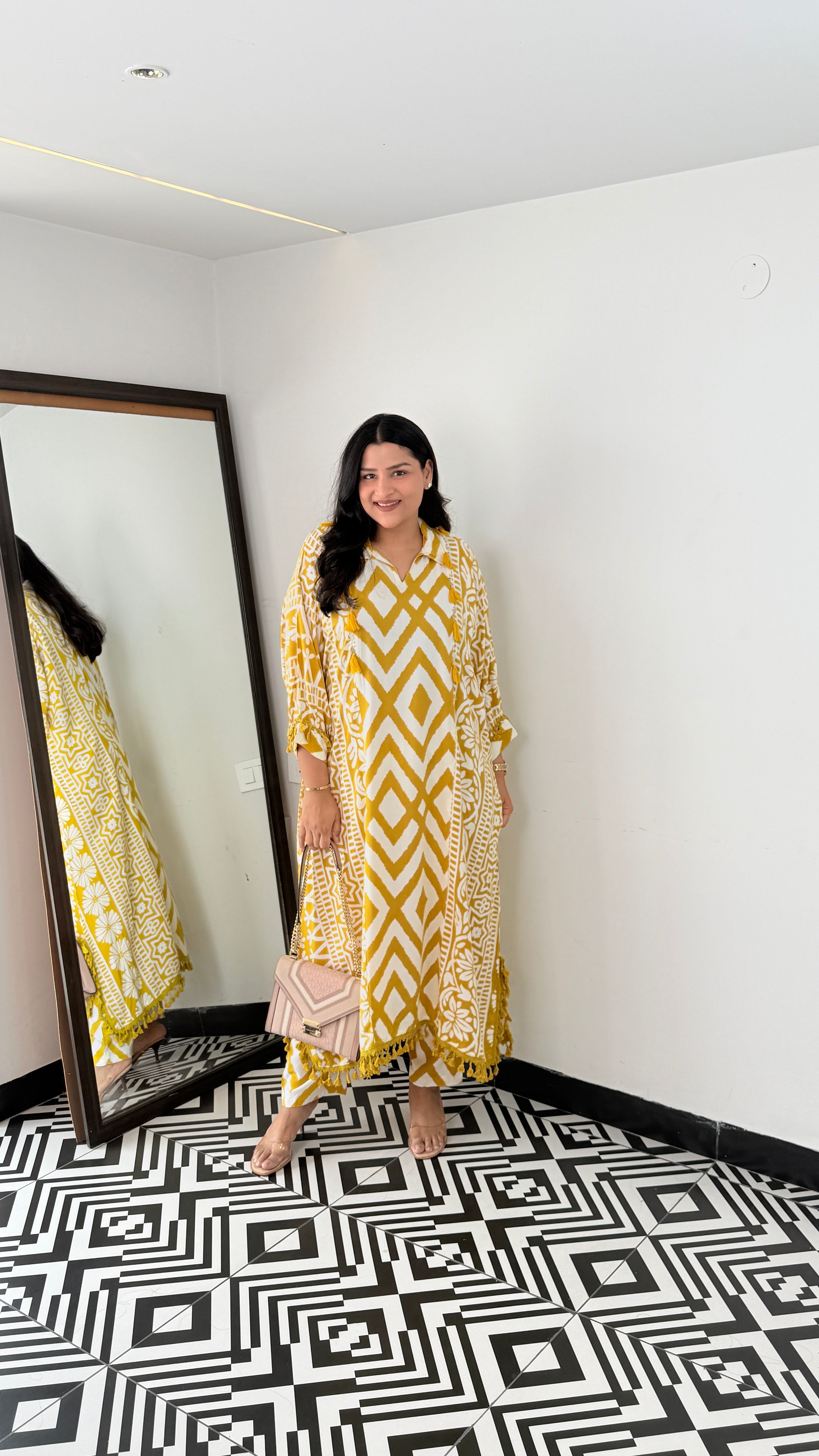 Zig Zag Yellow Kurta Pants shrisa.in