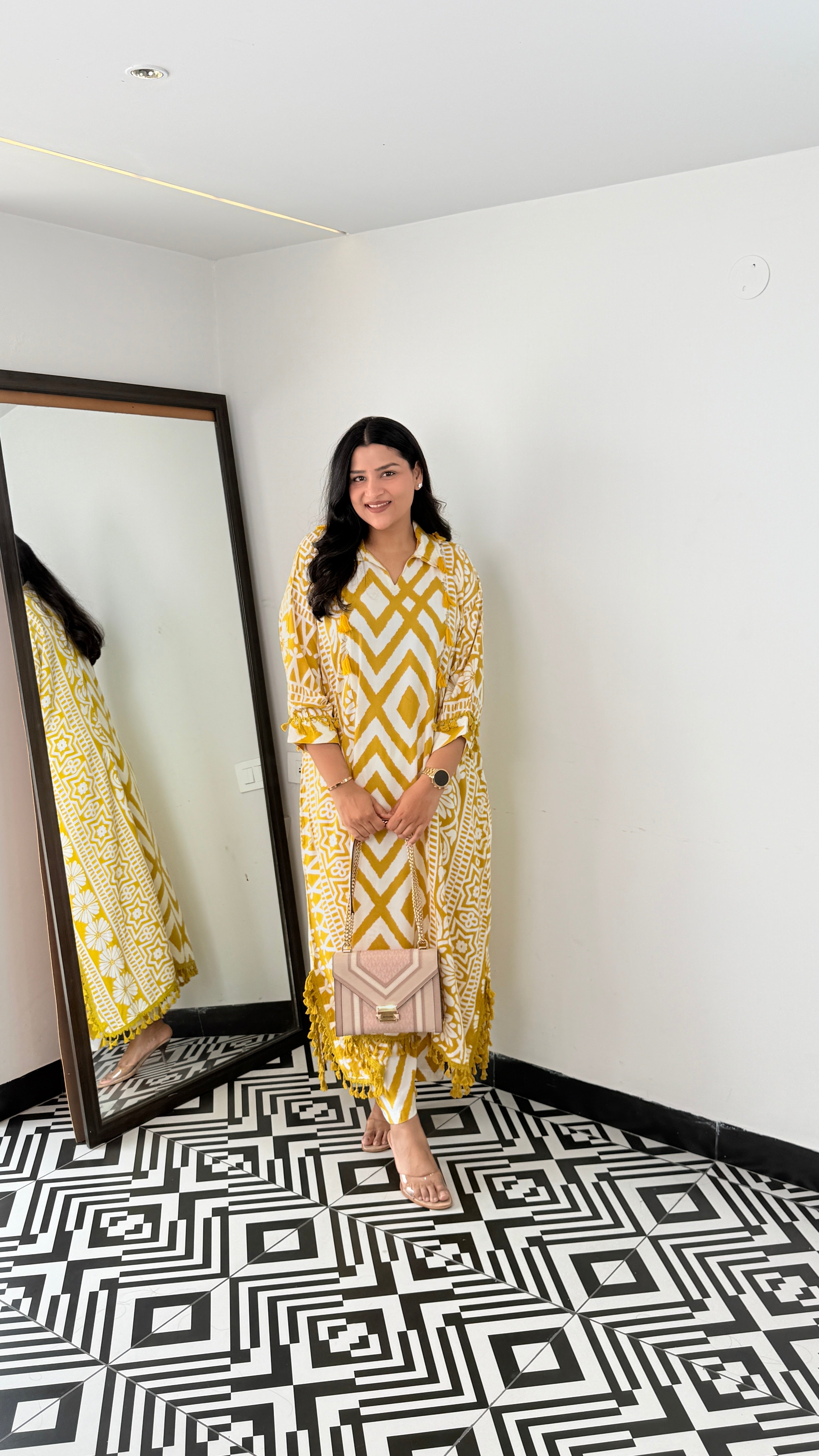 Zig Zag Yellow Kurta Pants shrisa.in