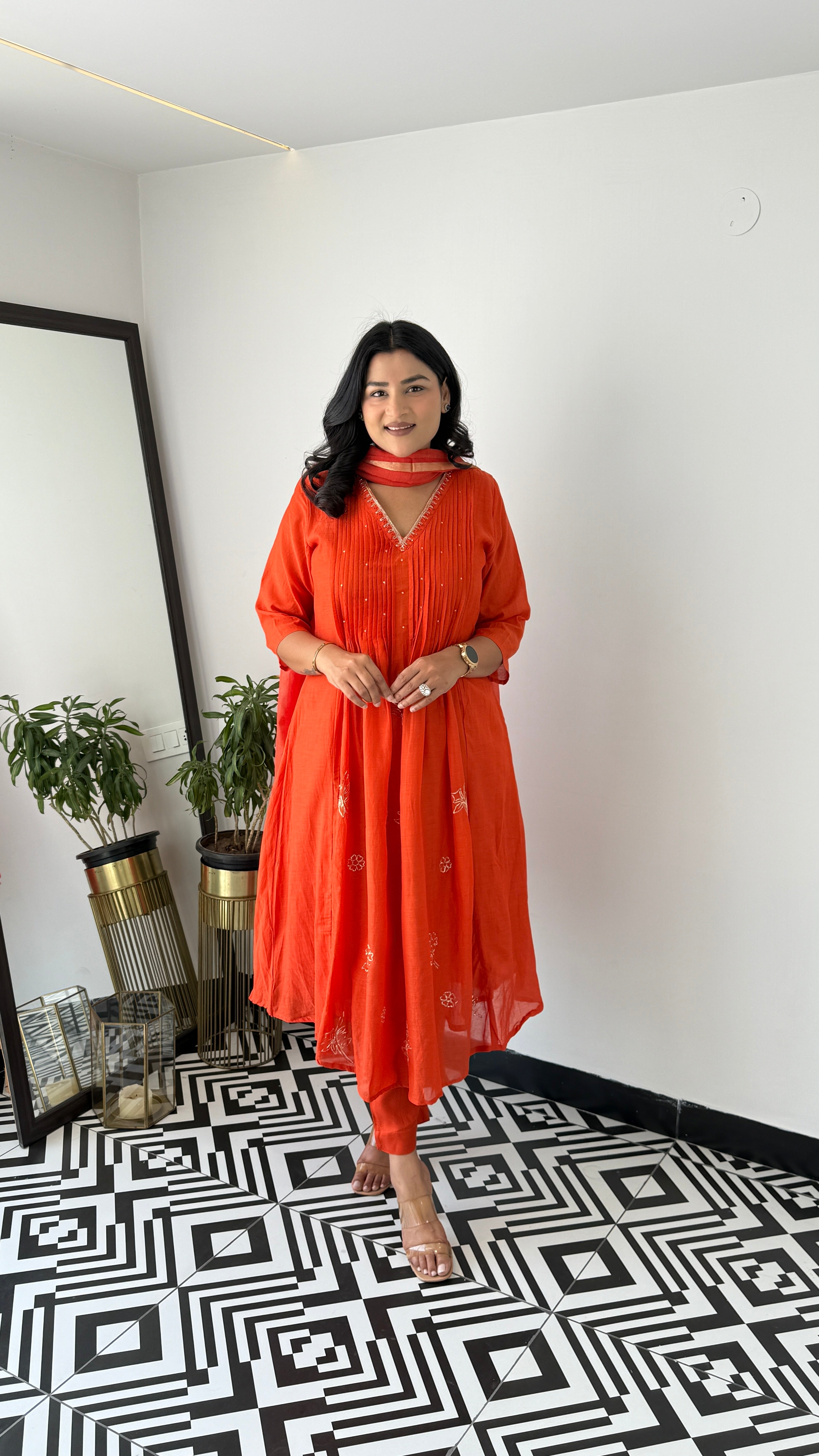 Rust Pintex Mul Suit Set