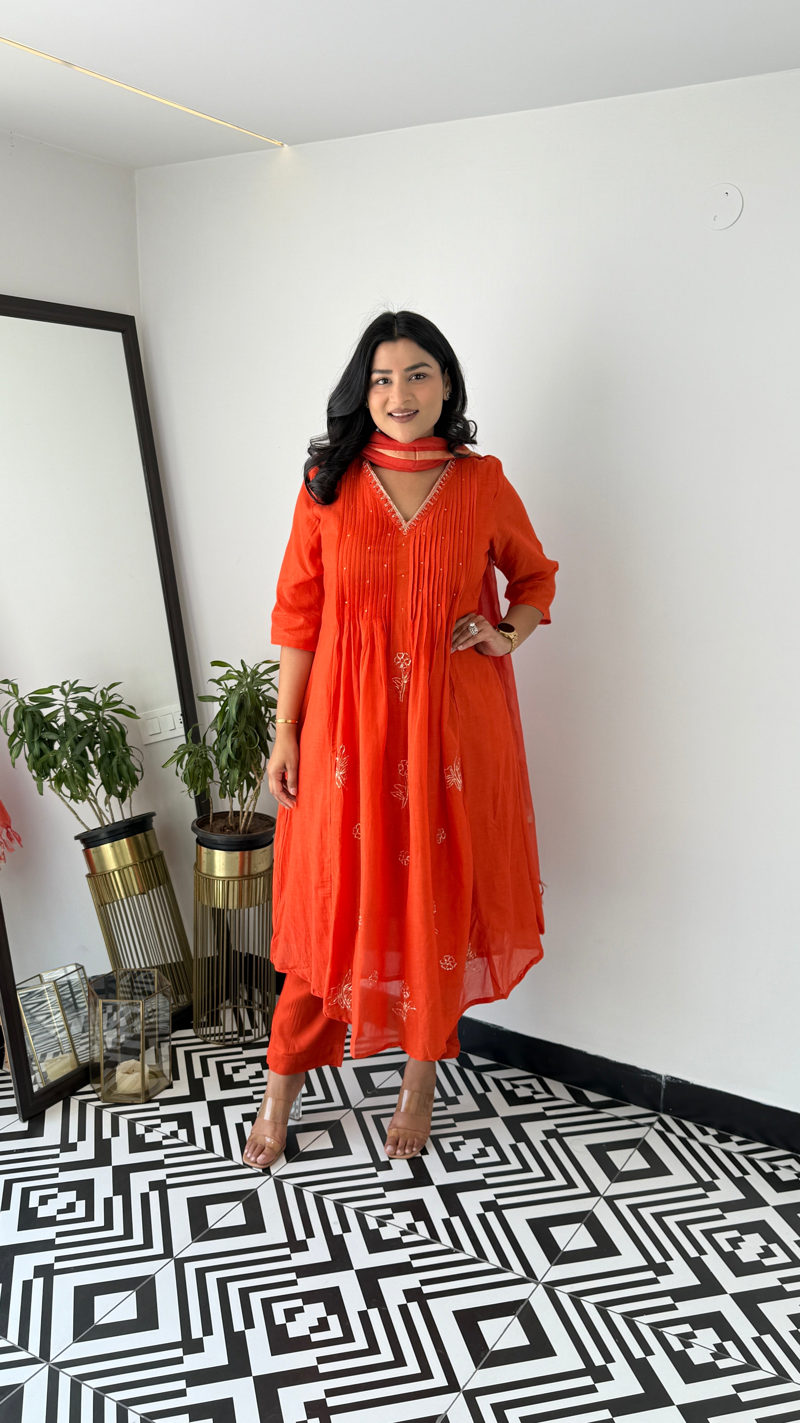 Rust Pintex Mul Suit Set