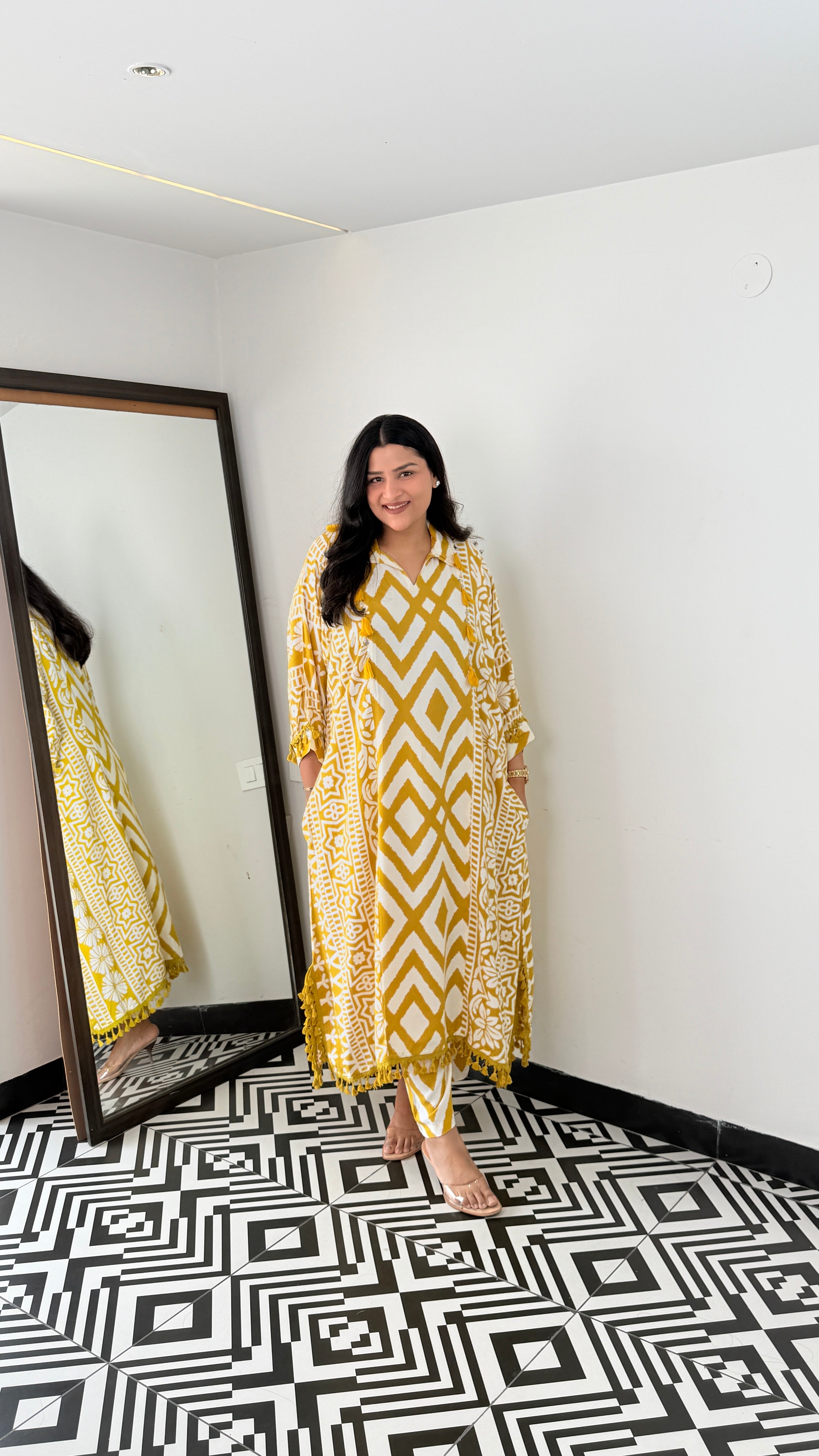 Zig Zag Yellow Kurta Pants shrisa.in