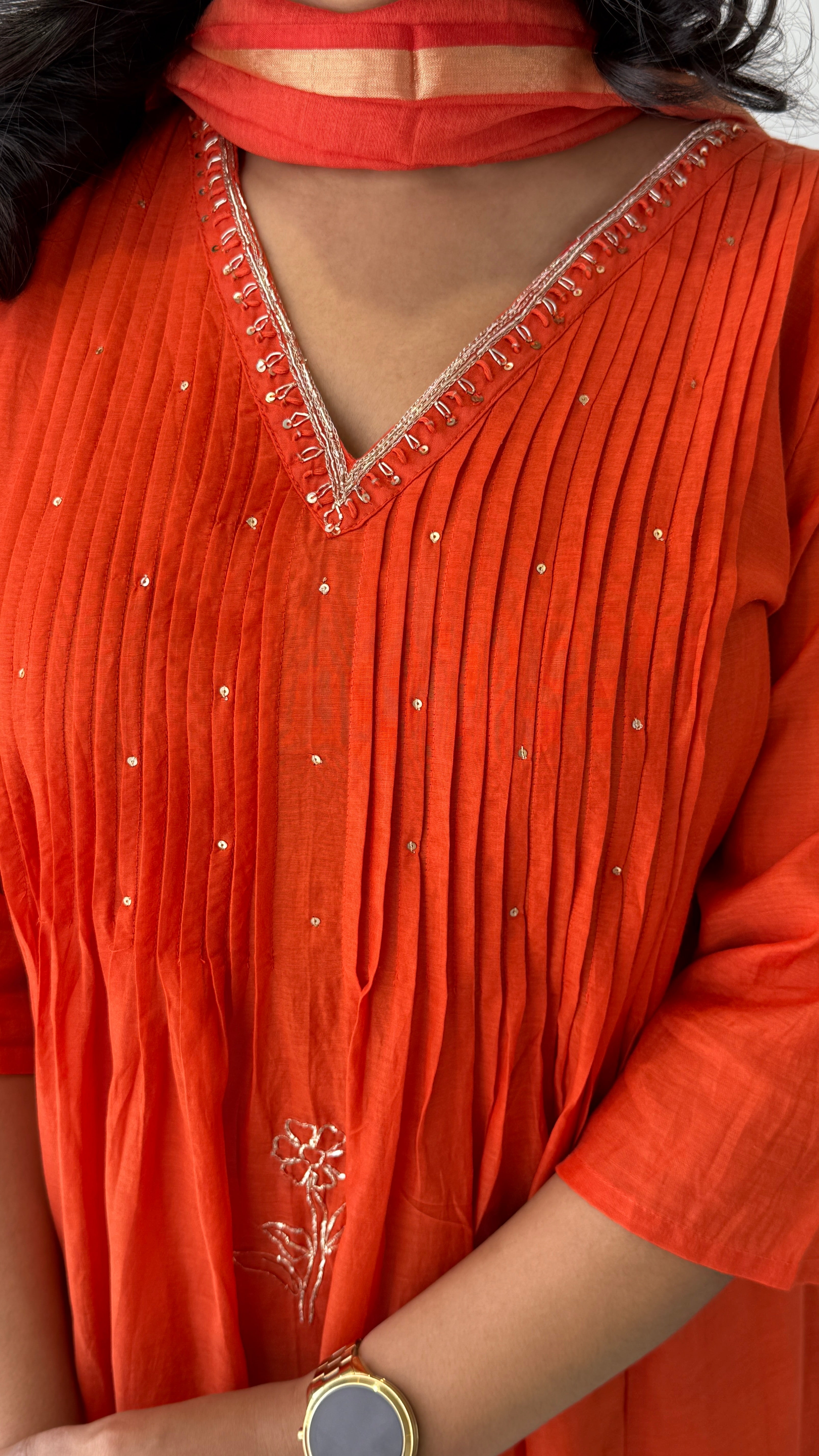 Rust Pintex Mul Suit Set